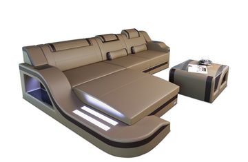 Sofa Dreams Ecksofa Ledersofa Palermo L Form Mini, Designersofa Couch, mit LED Licht & USB Anschluss