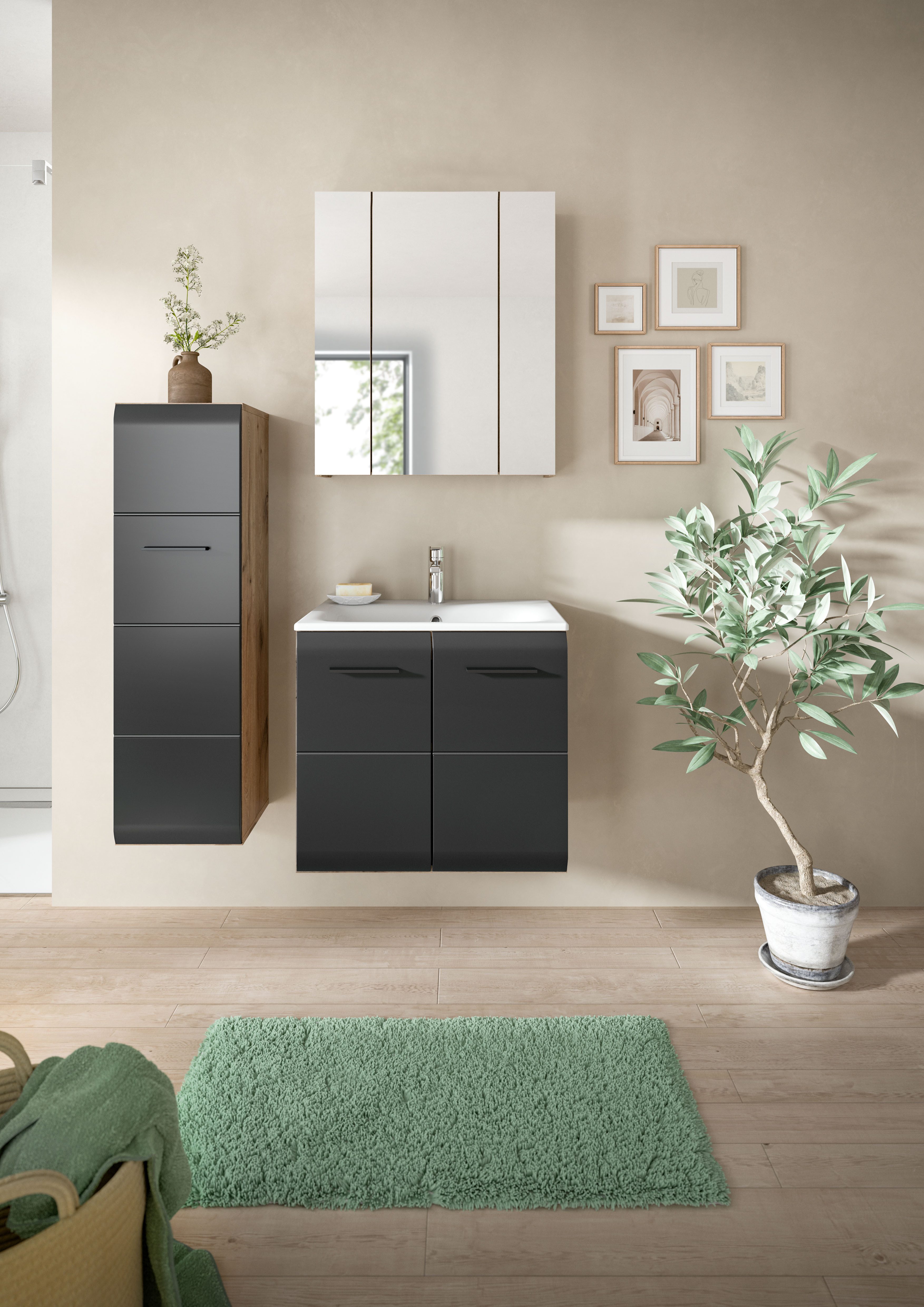 INOSIGN Badezimmer-Set, (Set, 4-St), Florenz, Badkombination 4-tlg.,Nox Oak günstig online kaufen