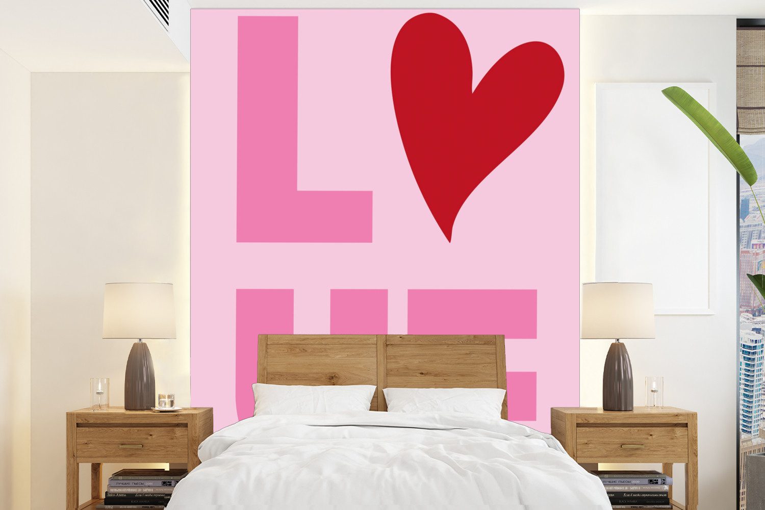 MuchoWow Fototapete Liebe - Rosa - Herz - Valentinstag, Matt, bedruckt, Wallpaper für Wohnzimmer, Schlafzimmer, Vinyl Tapete, 165x220 cm