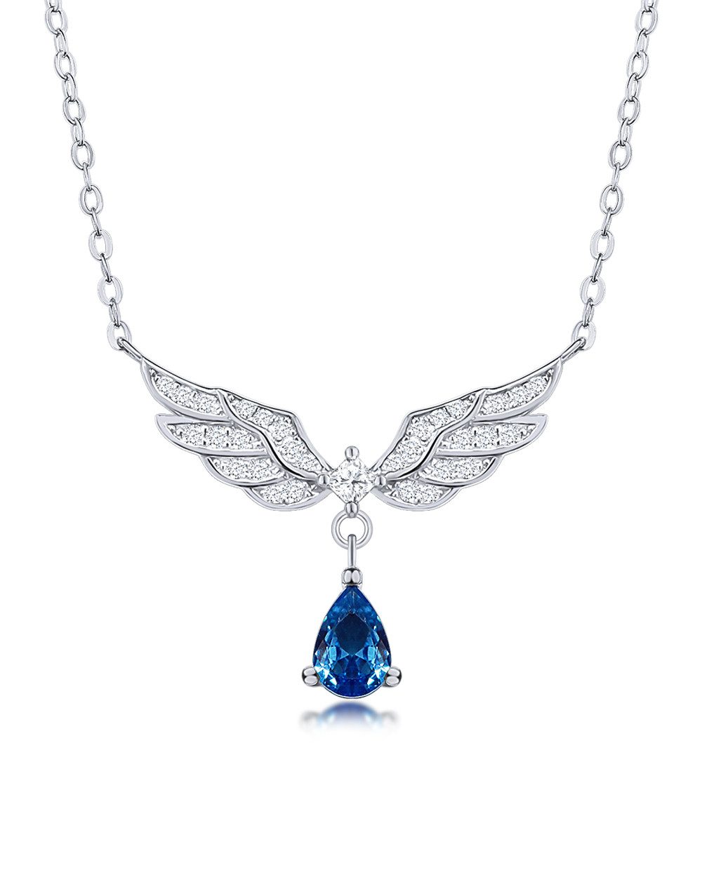 Kette mit Anhänger 'Joana' Damen Halskette Silber 925 Flügel Anhänger Kristall blau