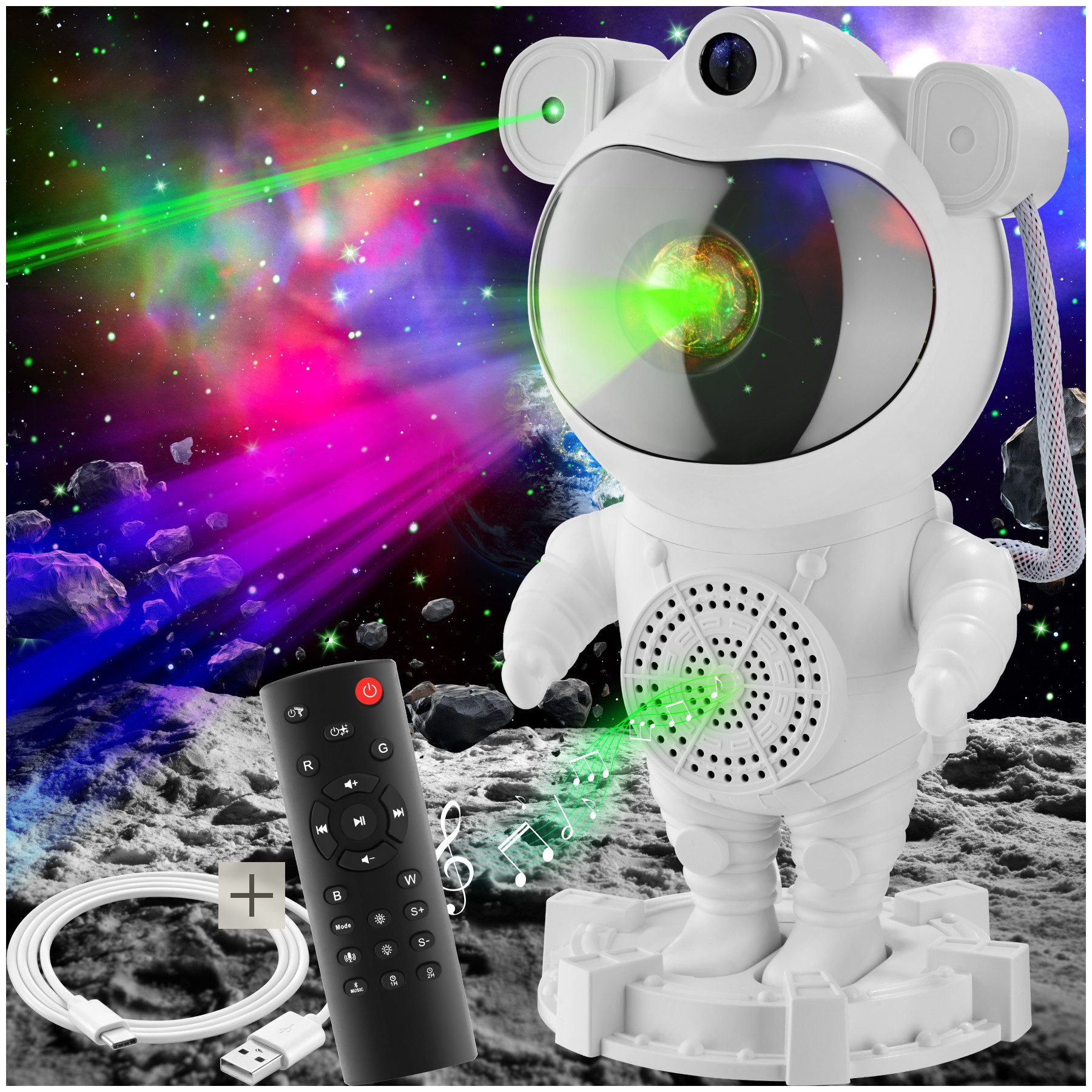 tectake LED Nachtlicht LED-Sternenhimmel-Projektor Astronaut, inkl. Bluetooth, Bluetooth- und Music-Funktion mit 8 Sounds sowie Timer