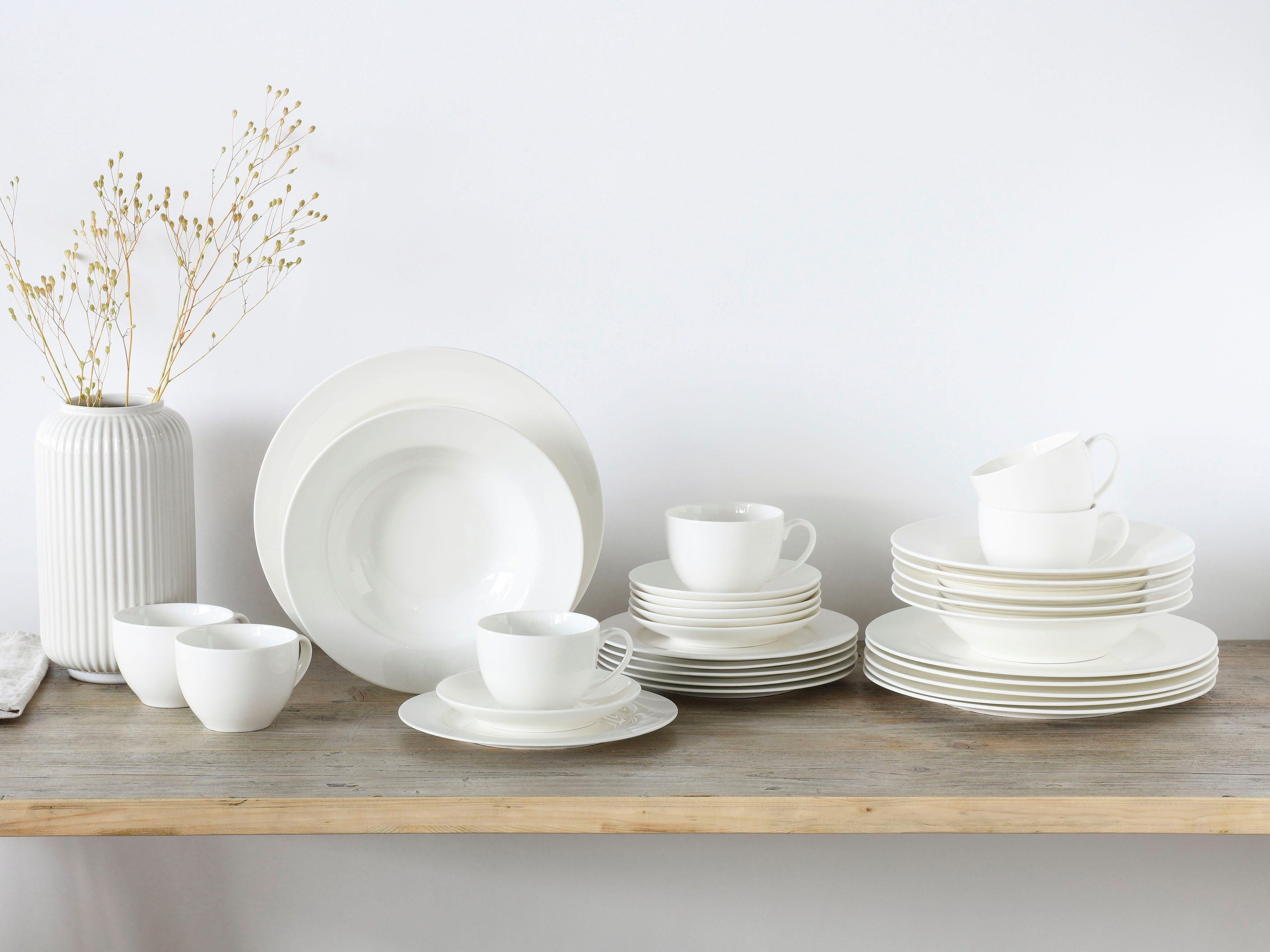 CreaTable Kombiservice Fleur Royal (30-tlg), 6 Personen, Porzellan, extrem dünn, leicht, lichtdurchlässig