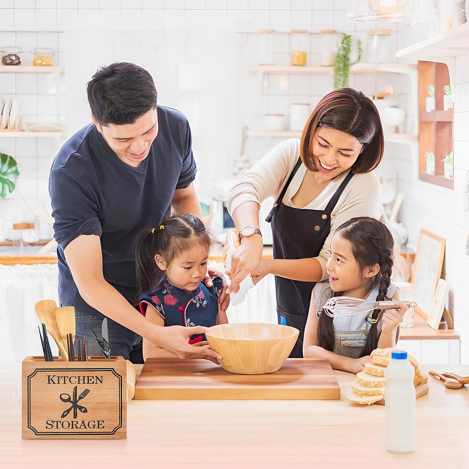 Youyijia Besteckkoffer Besteckbehälter mit 4 Besteckkasten Holz für Besteck Besteckkorb, Holz