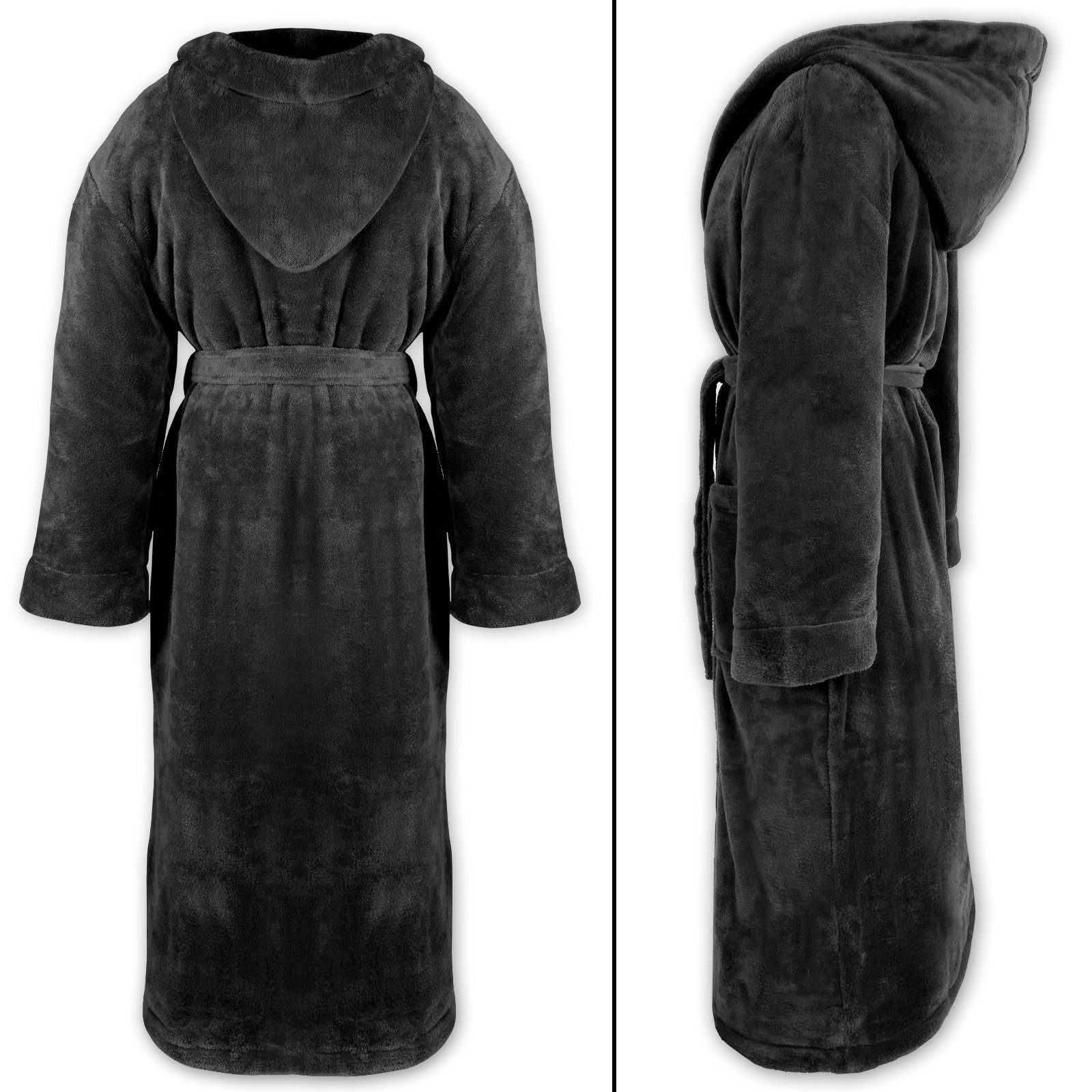 Gräfenstayn Unisex-Bademantel - Bademantel Herren mit Kapuze - Flanell-Fleece Unisex, warm & kuschelig, Waden bis Knöchellang, Fronttaschen, Gürtel, S-XXXL