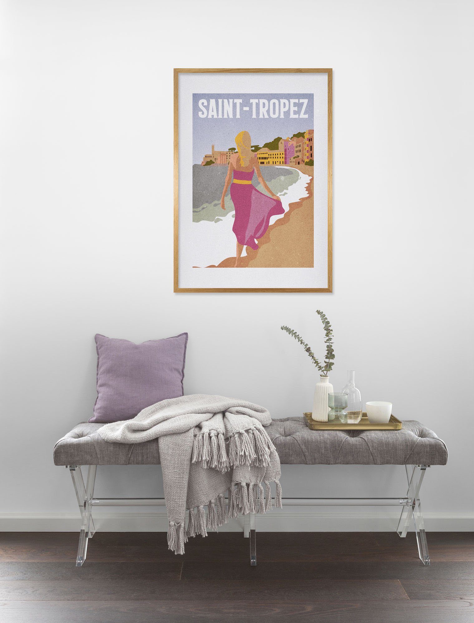 Komar Bild Vintage Travel Saint-Tropez, Natur (1 St), Wandbild zur Dekoration - ohne Rahmen