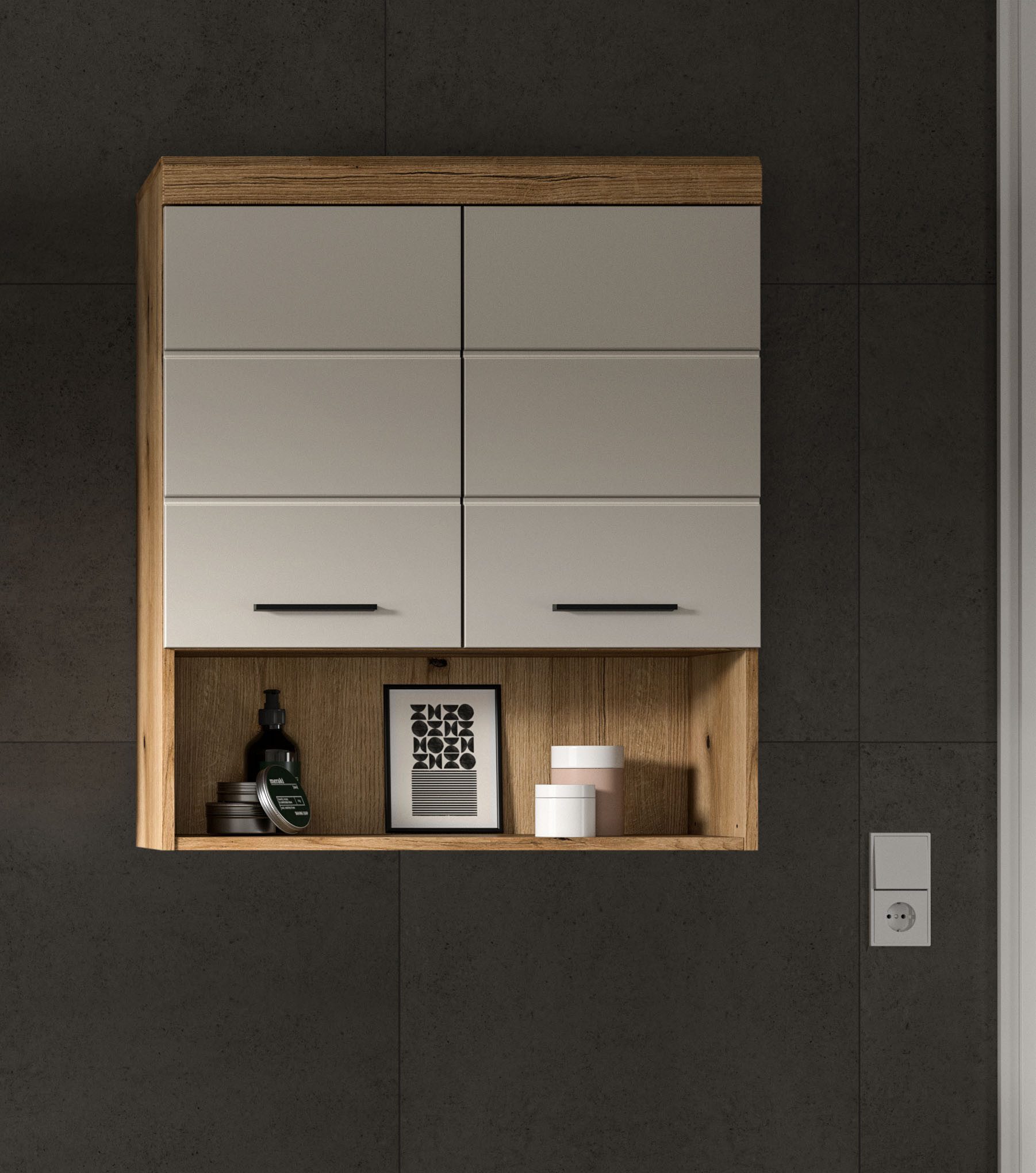 welltime Hängeschrank SIENA, Breite 74cm, 2 Türen, 1 offenes Fächer, MDF-Front (TOPSELLER)