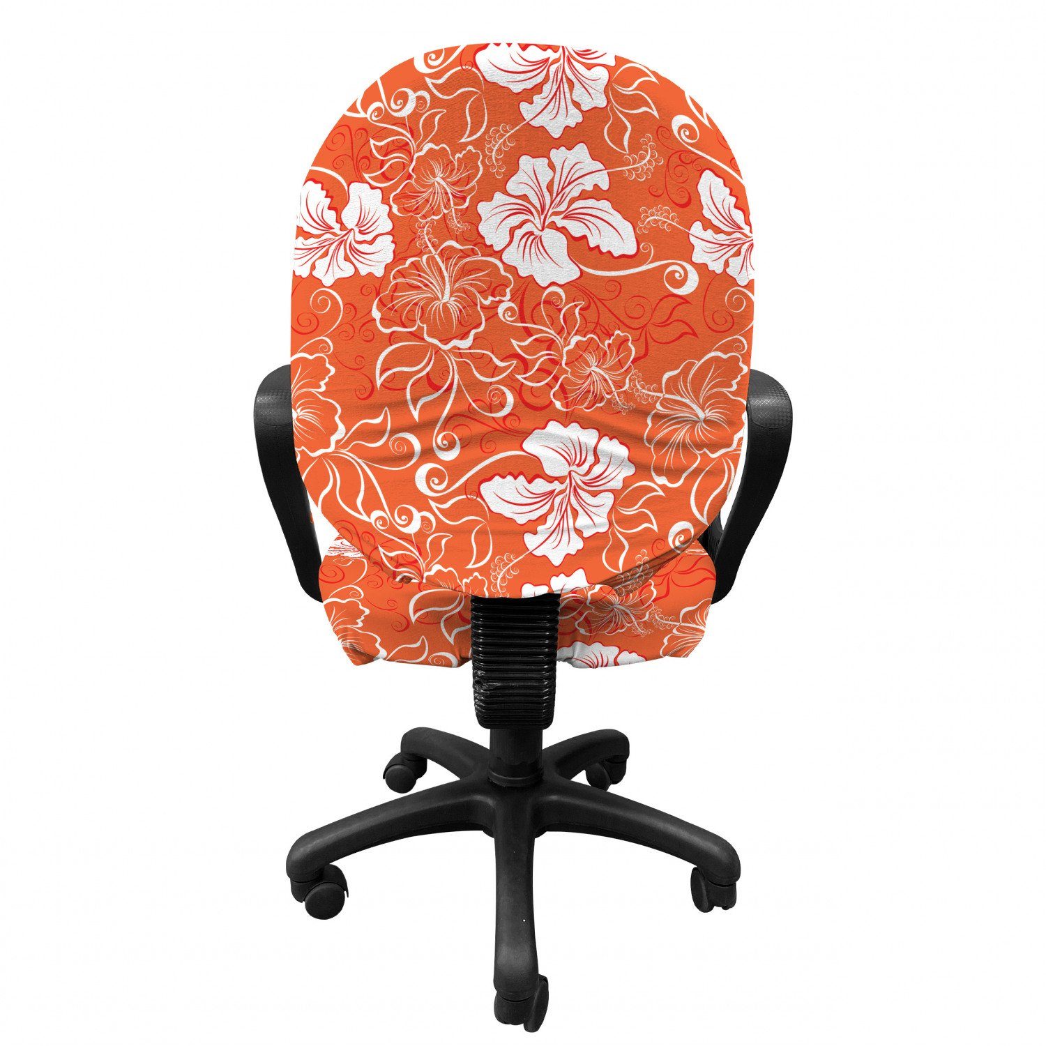 Bürostuhlhusse dekorative Schutzhülle Stretchgewebe, Hawaii-Sommer-Hibiscus Orange aus Abakuhaus