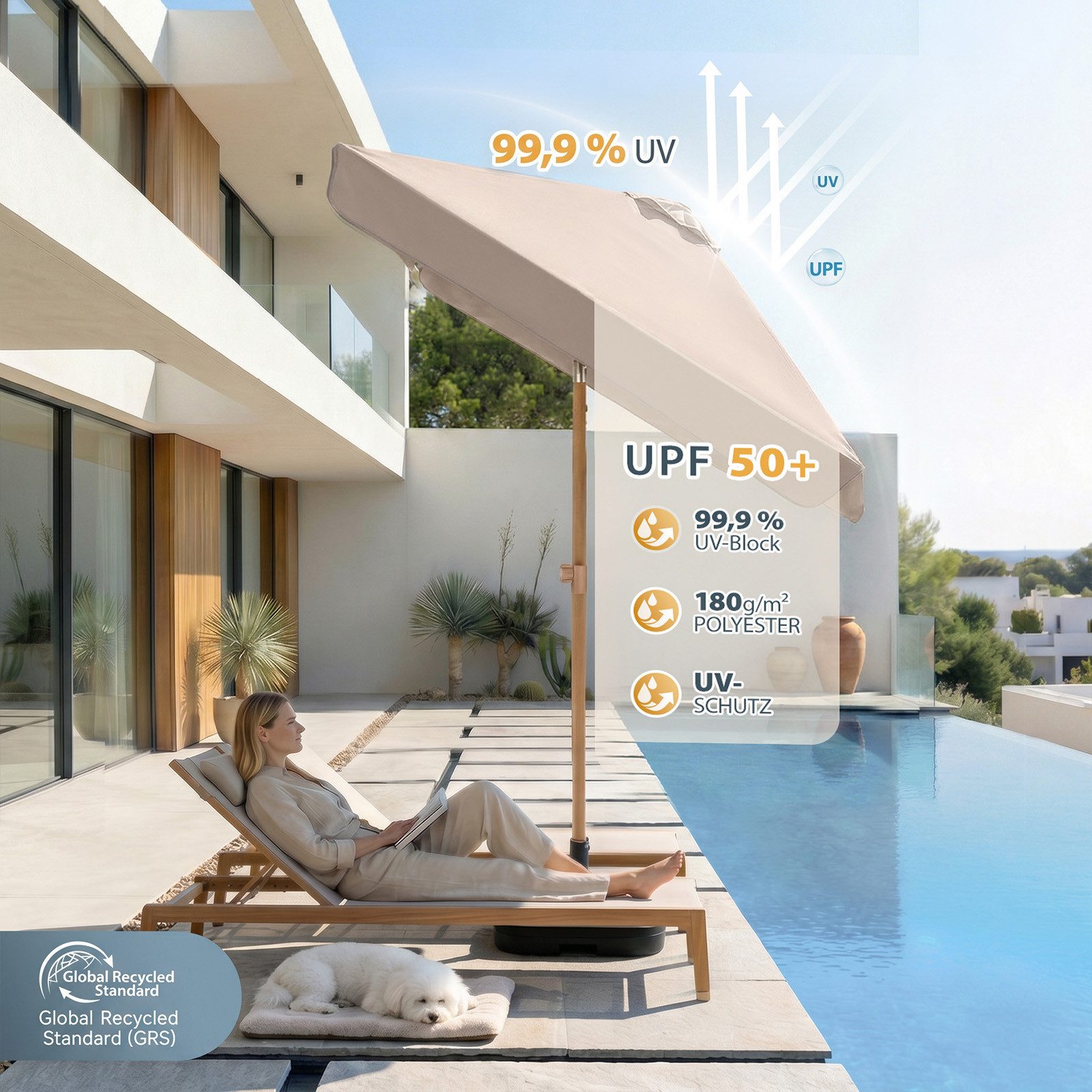 Sekey Rechteckschirm Sonnenschirm Rechteckig Balkon Balkonschirm Knickbar, UV50+ Sonnenschutz, für Terrasse