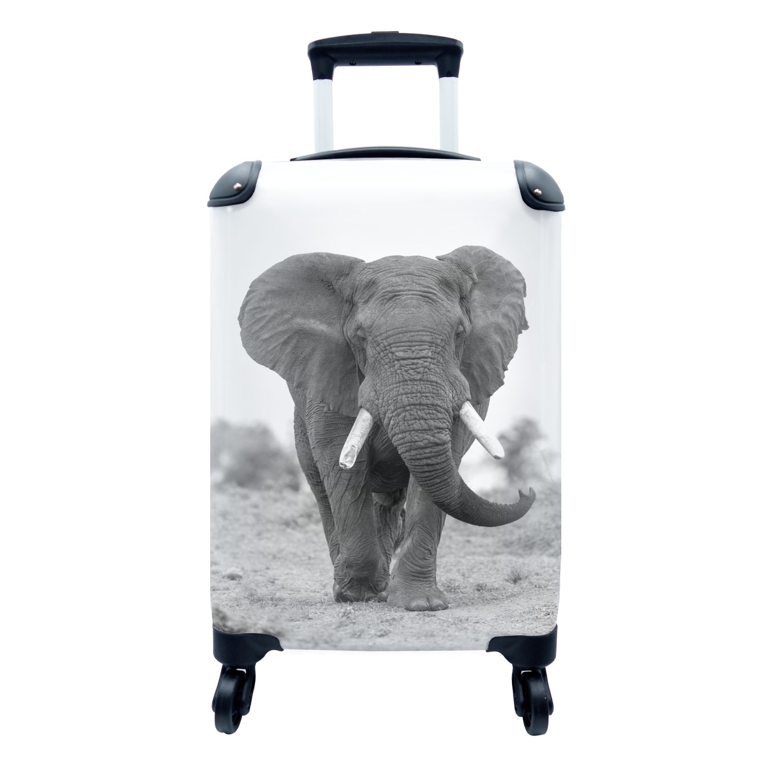 MuchoWow Handgepäckkoffer Annähernder Elefant - schwarz und weiß, 4 Rollen, Reisetasche mit rollen, Handgepäck für Ferien, Trolley, Reisekoffer | Handgepäck-Koffer