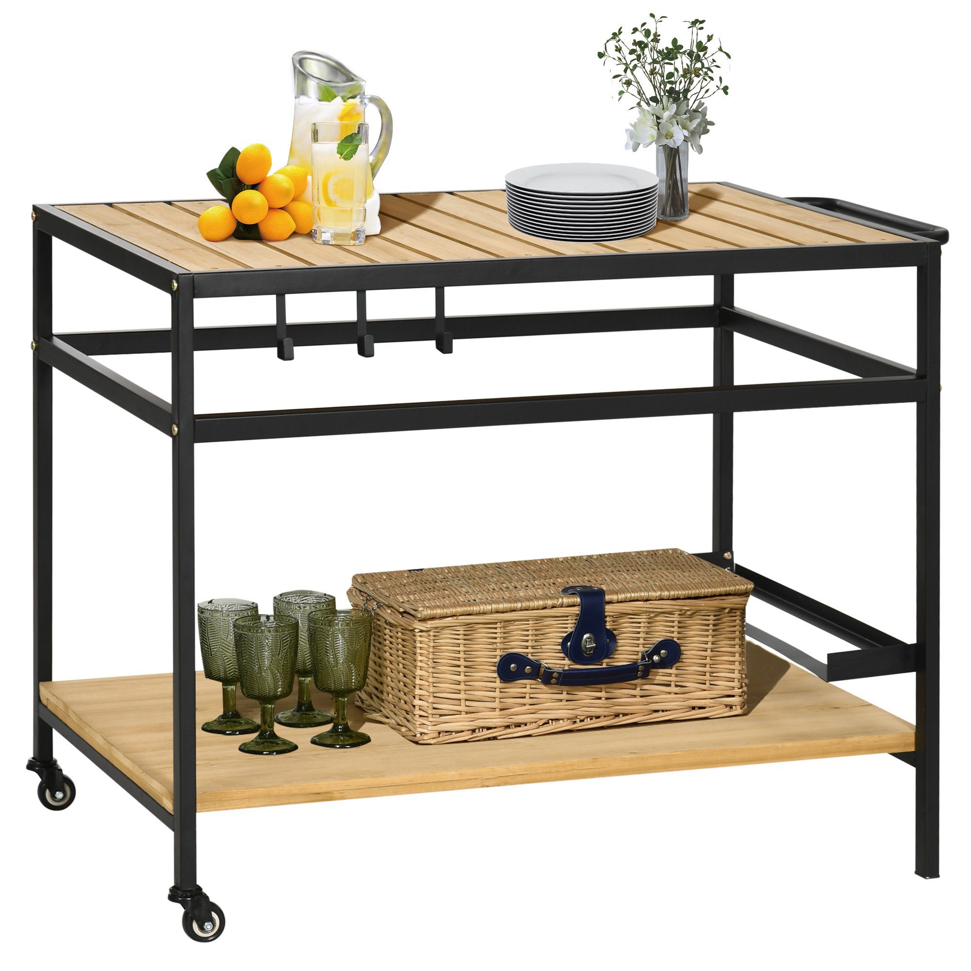 Outsunny Servierwagen Outdoor Multifunktionstisch mit Rollen, günstig online kaufen