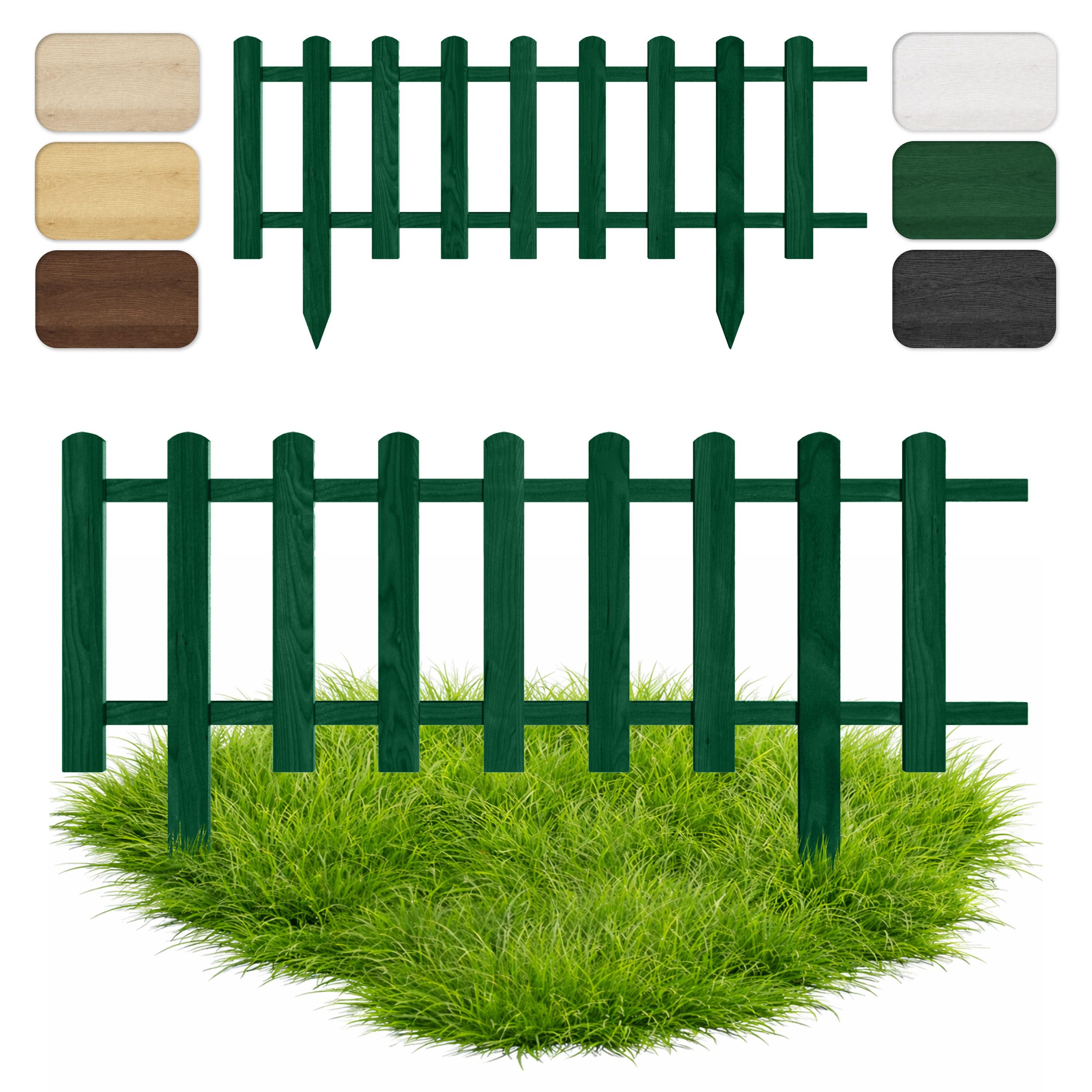 Floranica Zierzaun Vorgartenzaun, Beeteinfassung, Beetumrandung, Steckzaun Zierzaun, (30 x 100 cm, 1-St., Grün), Gartenzaun aus Holz für Wege Beeten, Dekozaun Lattenzaun