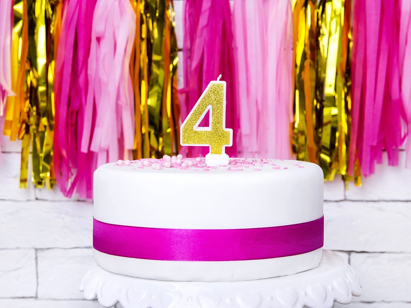 partydeco Geburtstagskerze, Geburtstagskerze Zahl 4 mit Glitzer 7cm gold günstig online kaufen