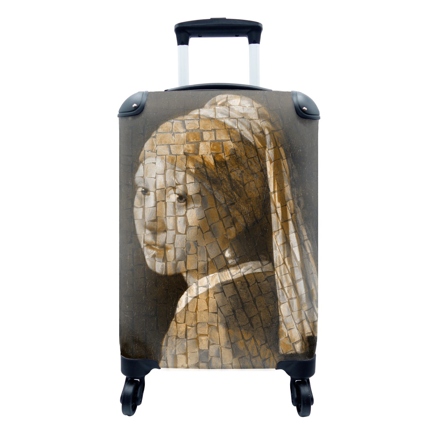 MuchoWow Handgepäckkoffer Mädchen mit einem Perlenohrring - Alte Meister - Mosaik, 4 Rollen, Reisetasche mit rollen, Handgepäck für Ferien, Trolley, Reisekoffer