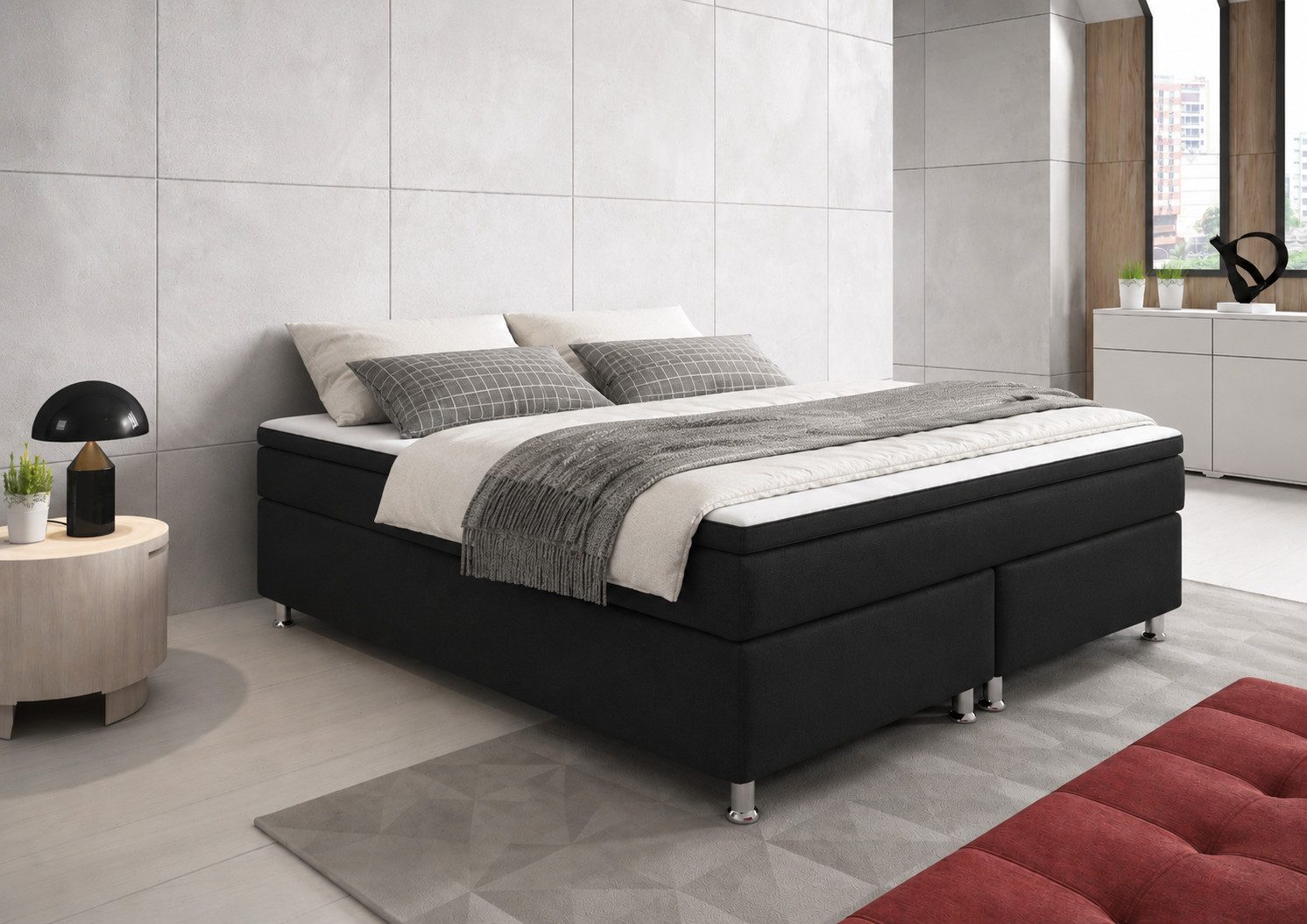 inter Boxspringbett Rahmen Boxbett mit 7-Zonen Taschenfederkern inkl. Topper (Komplettbett, 7 Zonen Tonnentaschenfederkernmatratze, 90 cm, 140 cm, 180 cm), Inklusive Topper, Tonnentaschenfederkern, Hoher Liegekomfort
