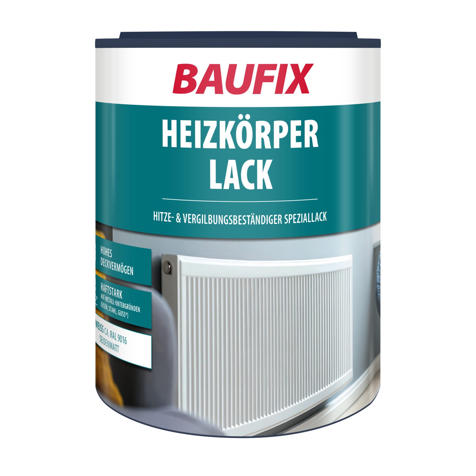 Baufix Heizkörperlack weiss seidenmatt, 1 Liter für ca. 10 m², Weißlack, Für Warmwasser-Heizkörper & feste Untergründe im Innenbereich geeignet
