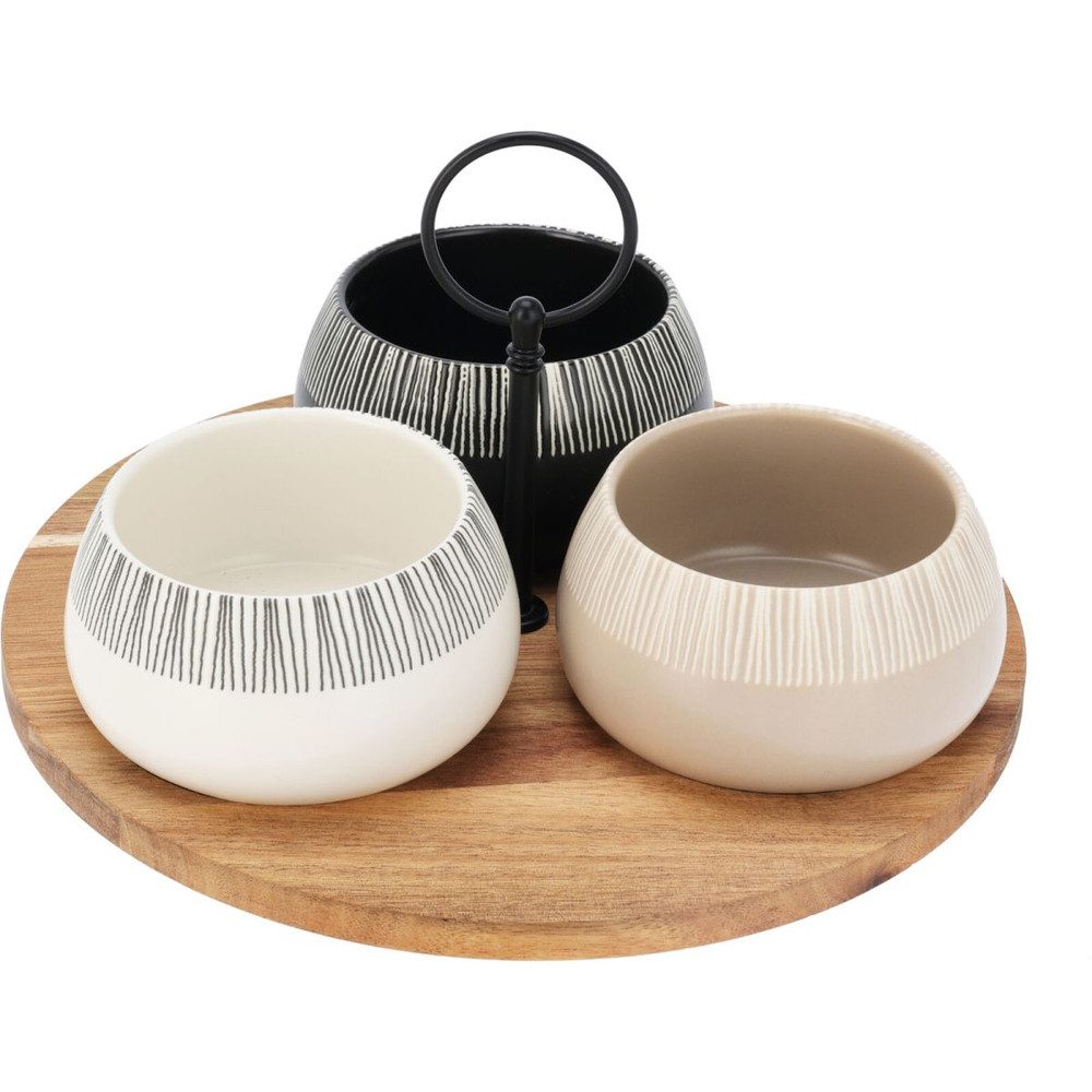 Koopmann Hängedekoration Servierset - 3 Runde Schälchen - 1 Holzbrett (4 St)