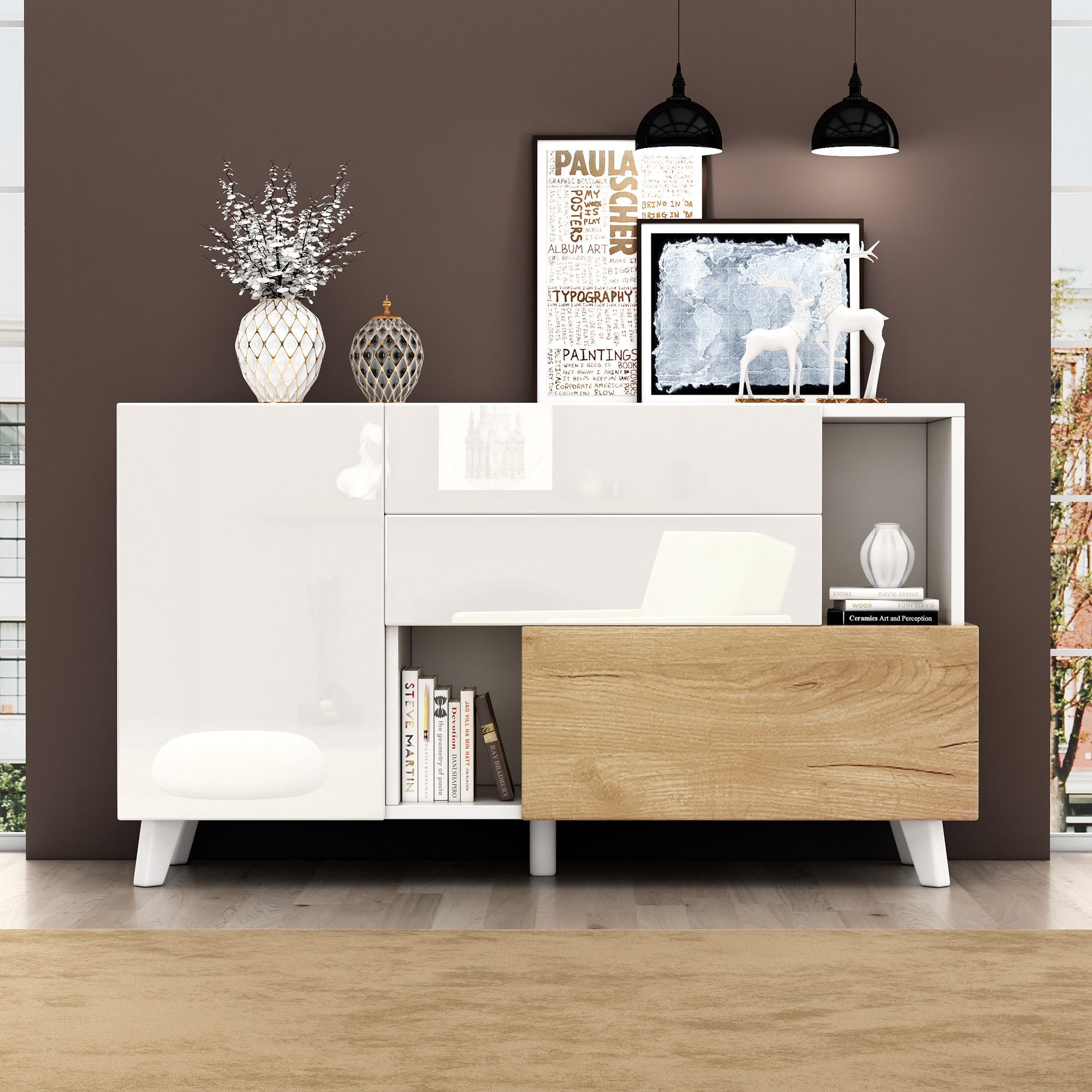 Sideboard Moderner mit Stauraum weißes Wohnzimmerschrank
