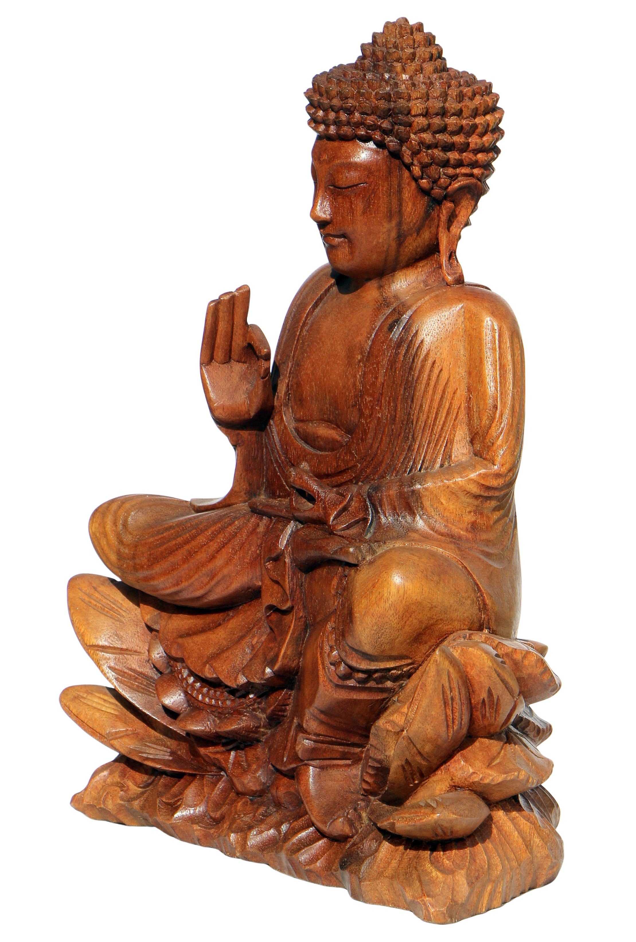 Wogeka Buddhafigur Meditation Buddha Lotus Mönch Holz-Figur Feng Shui