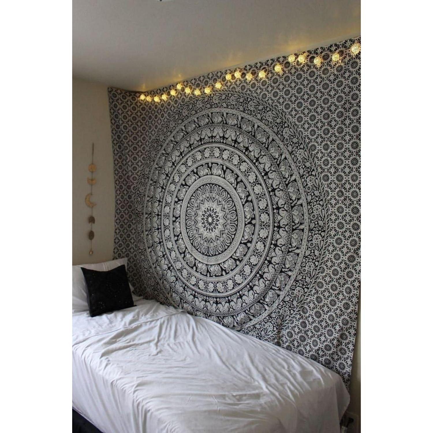 LuxusKollektion Wandteppich Wandteppich Mandala 213x137cm Schwarz-Weiss 213.4L x 137.2B cm