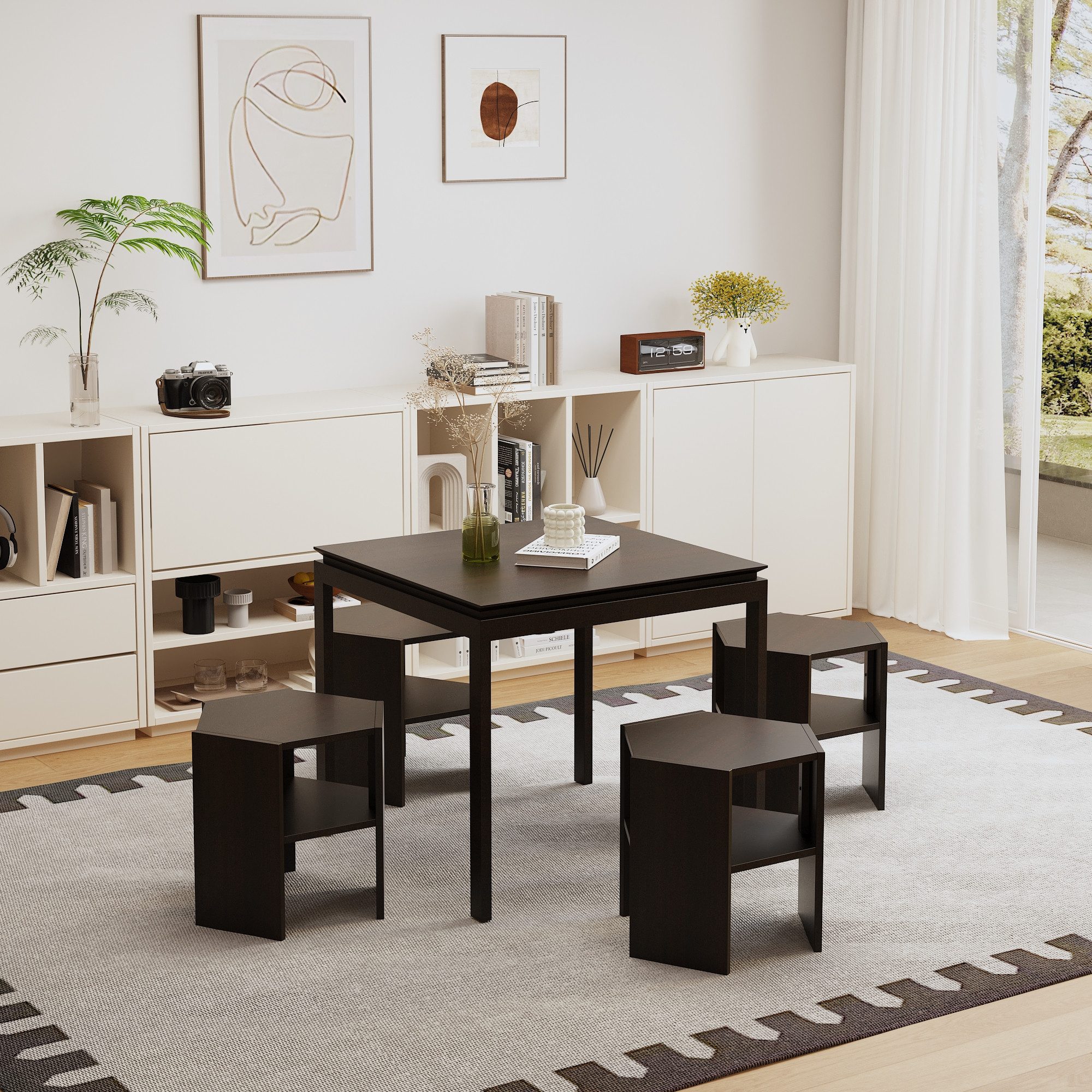 FUFU&GAGA Sitzhocker Stapelbarer Sitzhocker in Dunkelwalnuss, günstig online kaufen