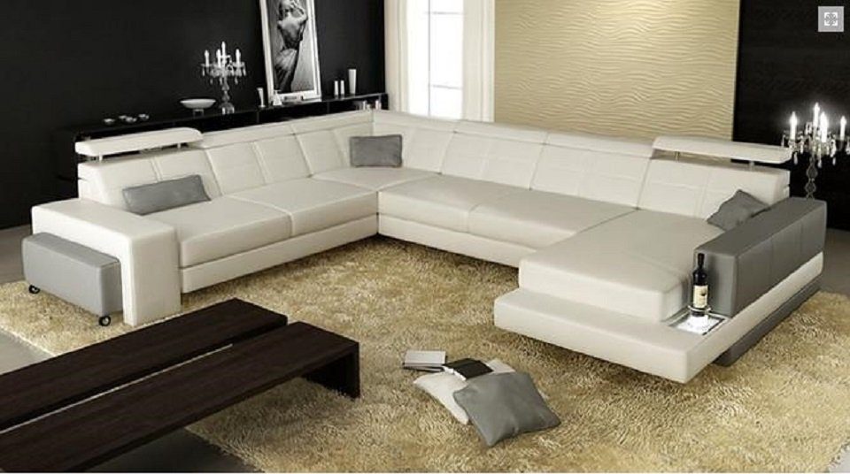 Ecksofa JVmoebel Couch Wohnlandschaft U-Form Designer Europe Garnitur, Ecksofa Weiß/Grau Polster Made in