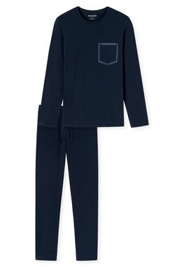 Schiesser Schlafanzug "95/5" (2 tlg) mit aufgesetzter Brusttasche unterlegt mit Streifenprint
