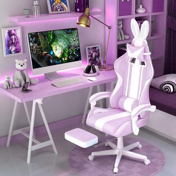 Ferghana Gaming Chair, Fußstütze Gaming Chair mit Kopfstütze und Lendenkissen PC Stuhl Racing