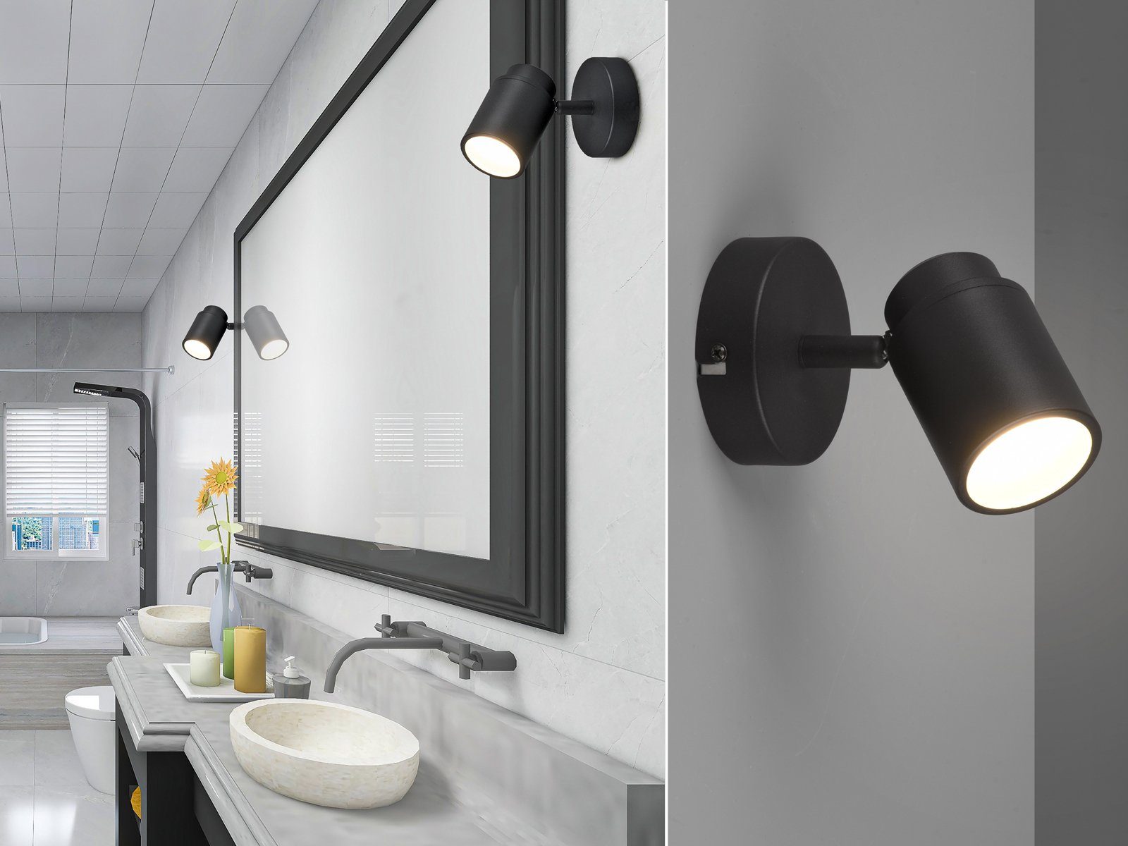 Design LED Wand Glas Strahler Leuchte Bade Zimmer Spiegel Lampe schwenkbar 