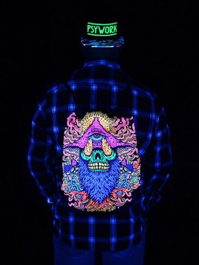 PSYWORK Turnbeutel PSYWORK Schwarzlicht Turnbeutel Rucksack Neon "Mushroom Earth Troll", UV-aktiv, leuchtet unter Schwarzlicht