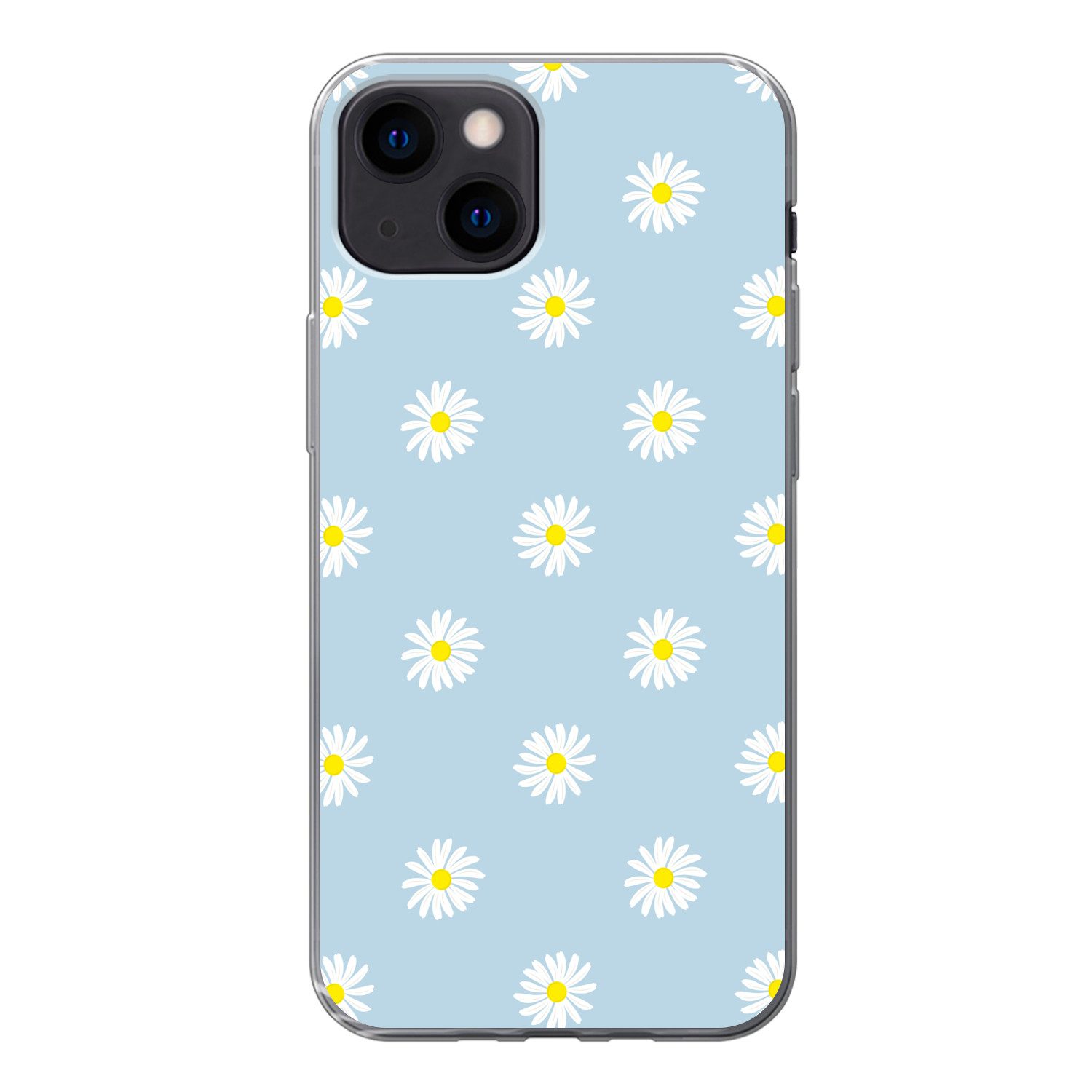 MuchoWow Handyhülle für Apple iPhone 13 mini Gänseblümchen - Pastell - Weiß - Blau - Blume, Smartphone-Bumper, Print, Handy Schutzhülle Dünn