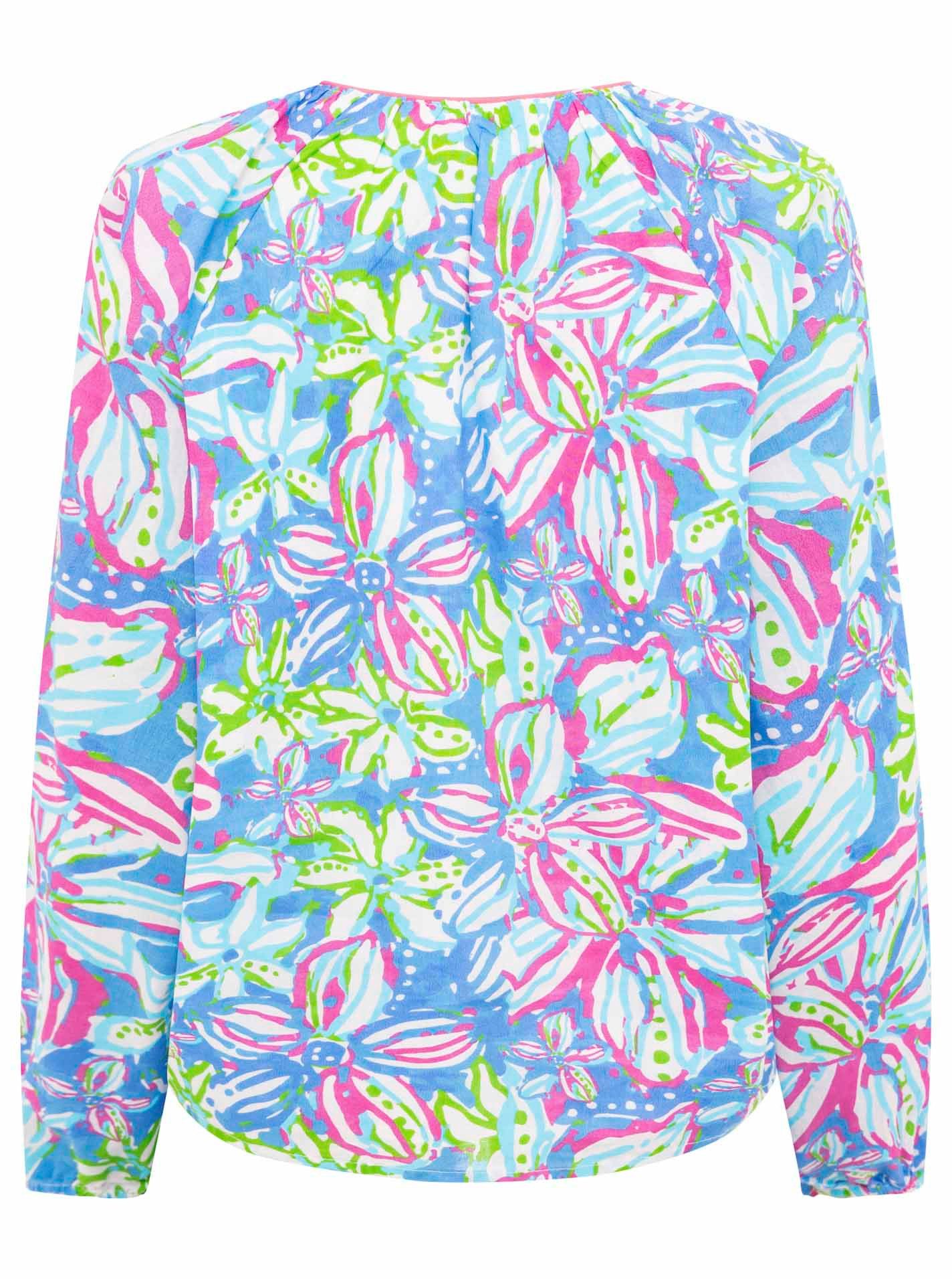 Zwillingsherz Schlupfbluse "Blumentraum" Blumen-Print, Serafino-Kragen, Lan günstig online kaufen