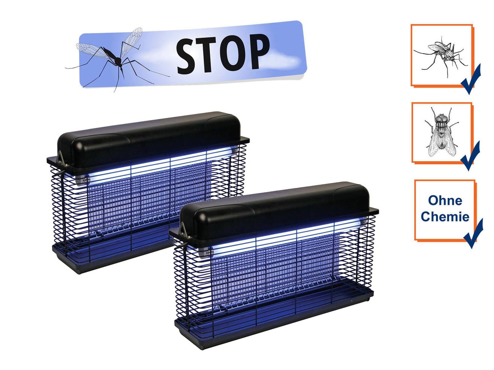 Insektenschutzplissee, PEREL, UV Mückenlampe Insektenlampe 100m² Hängend Fliegenfalle als oder Stechmücken-Falle Standgerät, bis