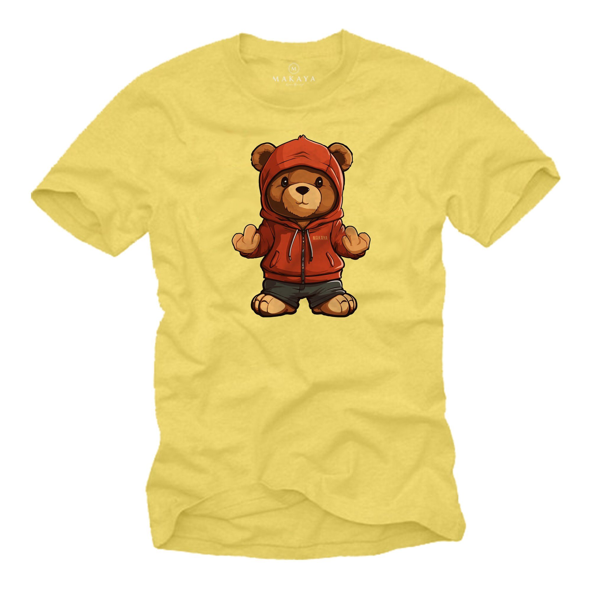 MAKAYA T-Shirt mit Teddy Herren Teddybär Jungs Jungen Jugendliche Teenager Print, Aufruck Gelb