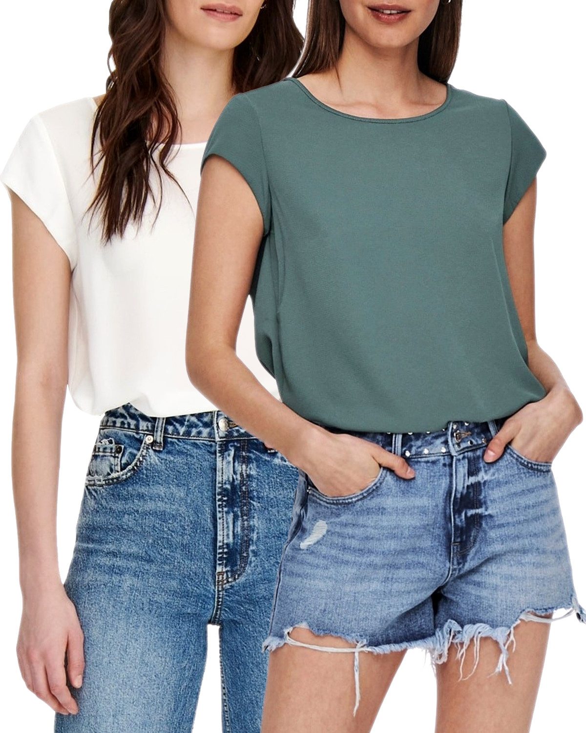 ONLY Shirtbluse (2er Pack) Basic Shirt mit gekreppten Muster im Doppelpack