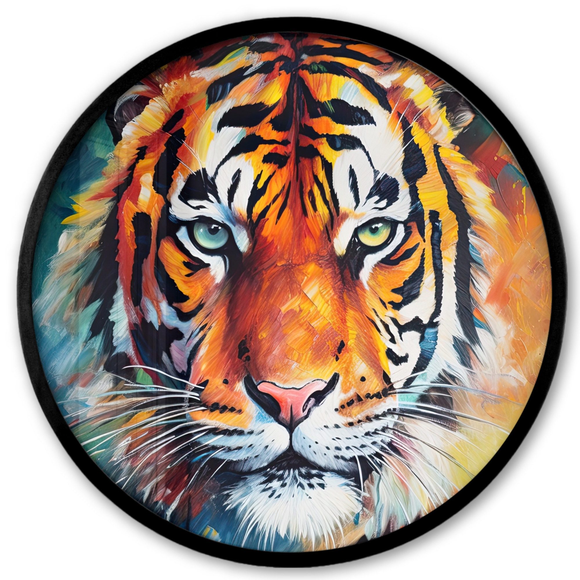 MuchoWow Poster Rund - Tiger - Tiere - Ölfarbenoptik - Kunst, (1 St), Runde Wandbilder, Deko für Wohnzimmer und Schlafzimmer, 40x40 cm