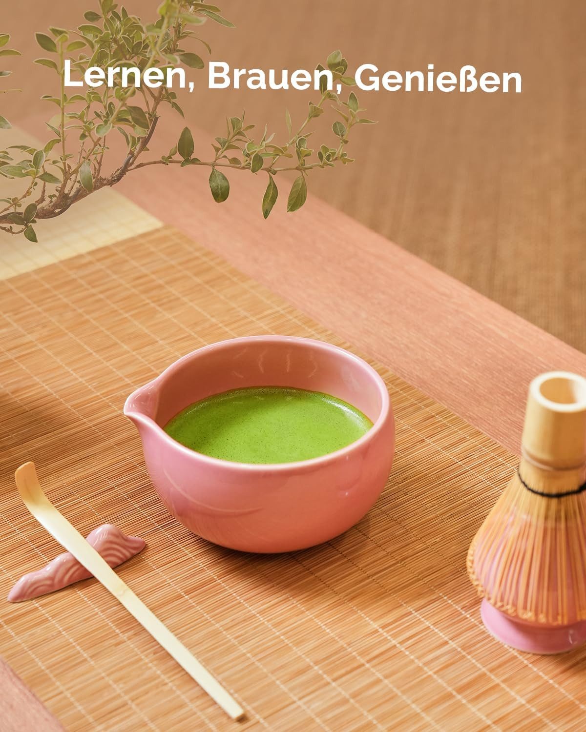 Maestri House Teeservice Matcha Besen Set Geschenkset 7-Teilig Japanisches Matcha Zubehör Set, Bambus, mit Ausgießer-Schale, Bambus Chasen & Halter