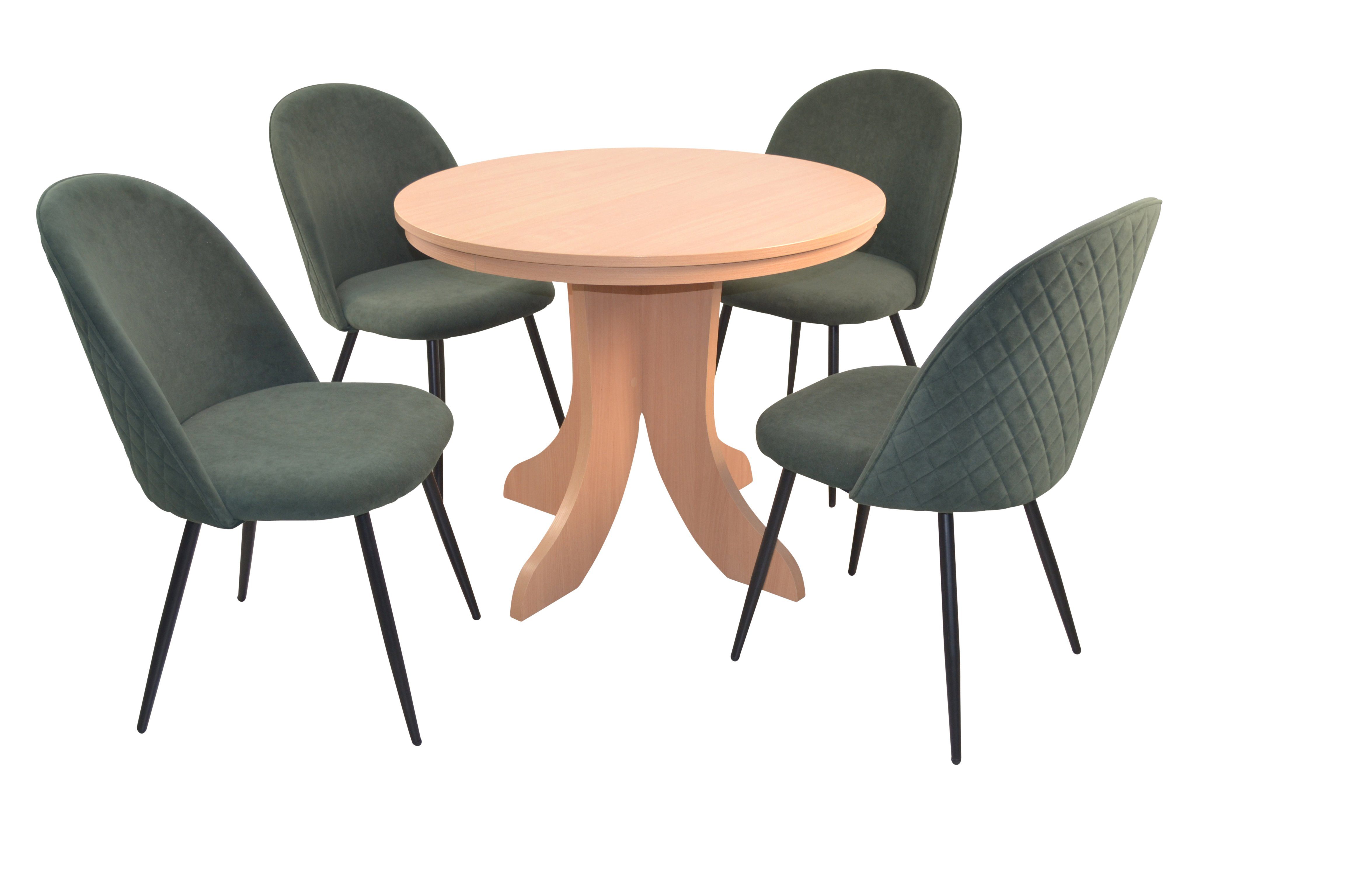 moebel-direkt-online Essgruppe Tischgruppe 5teilig, bestehend aus Esstisch und 4 Polsterstühlen, (Spar-Set, 5teiliges Set) grün
