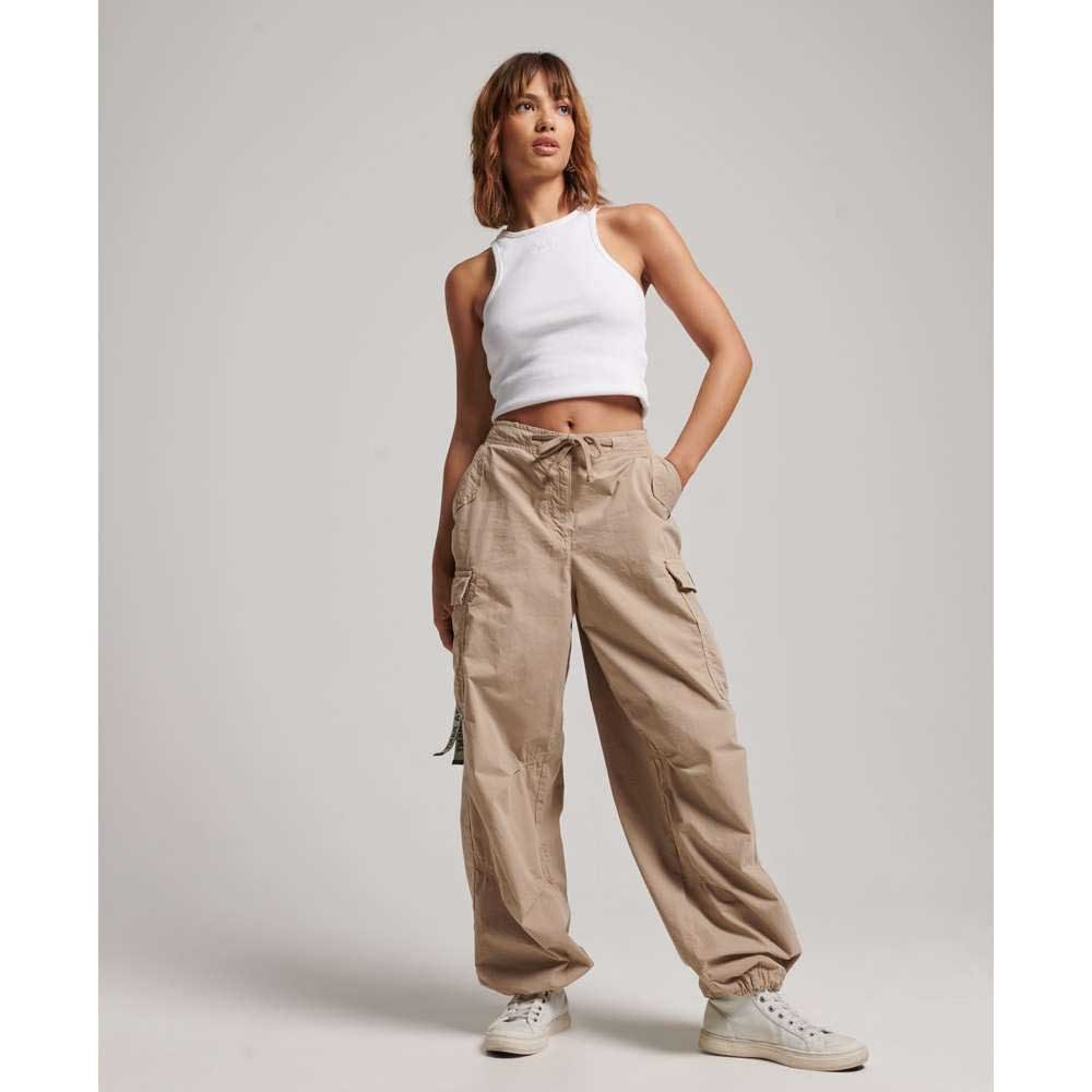 Superdry Boyfriend-Hose VINTAGE BAGGY PARACHUTE PANT Stone Wash Taupe Brown