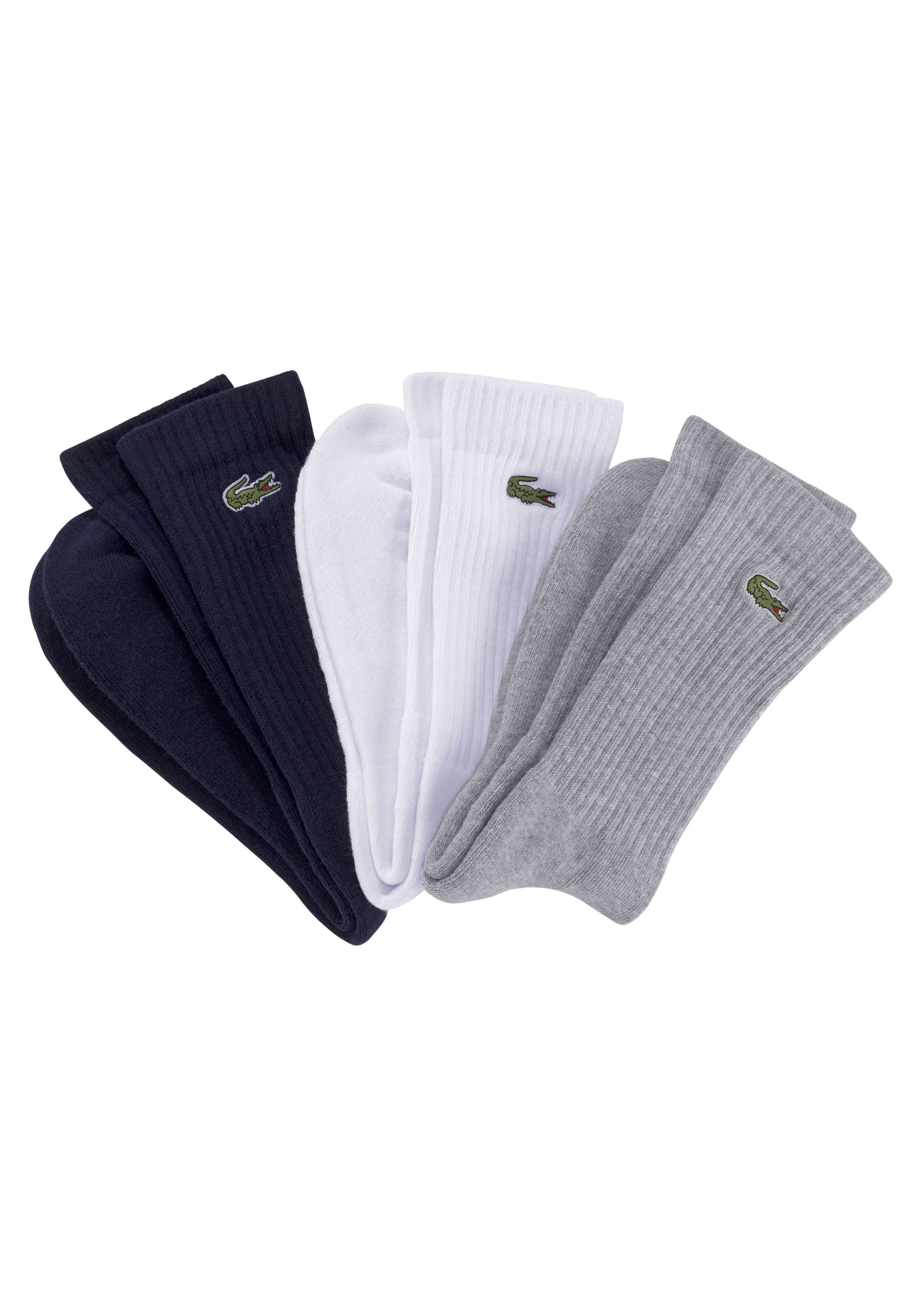 und Langlebigkeit (3-Paar) grau Komfort Tennissocken hochwertiger hoher Lacoste Baumwollmix, weiß schwarz
