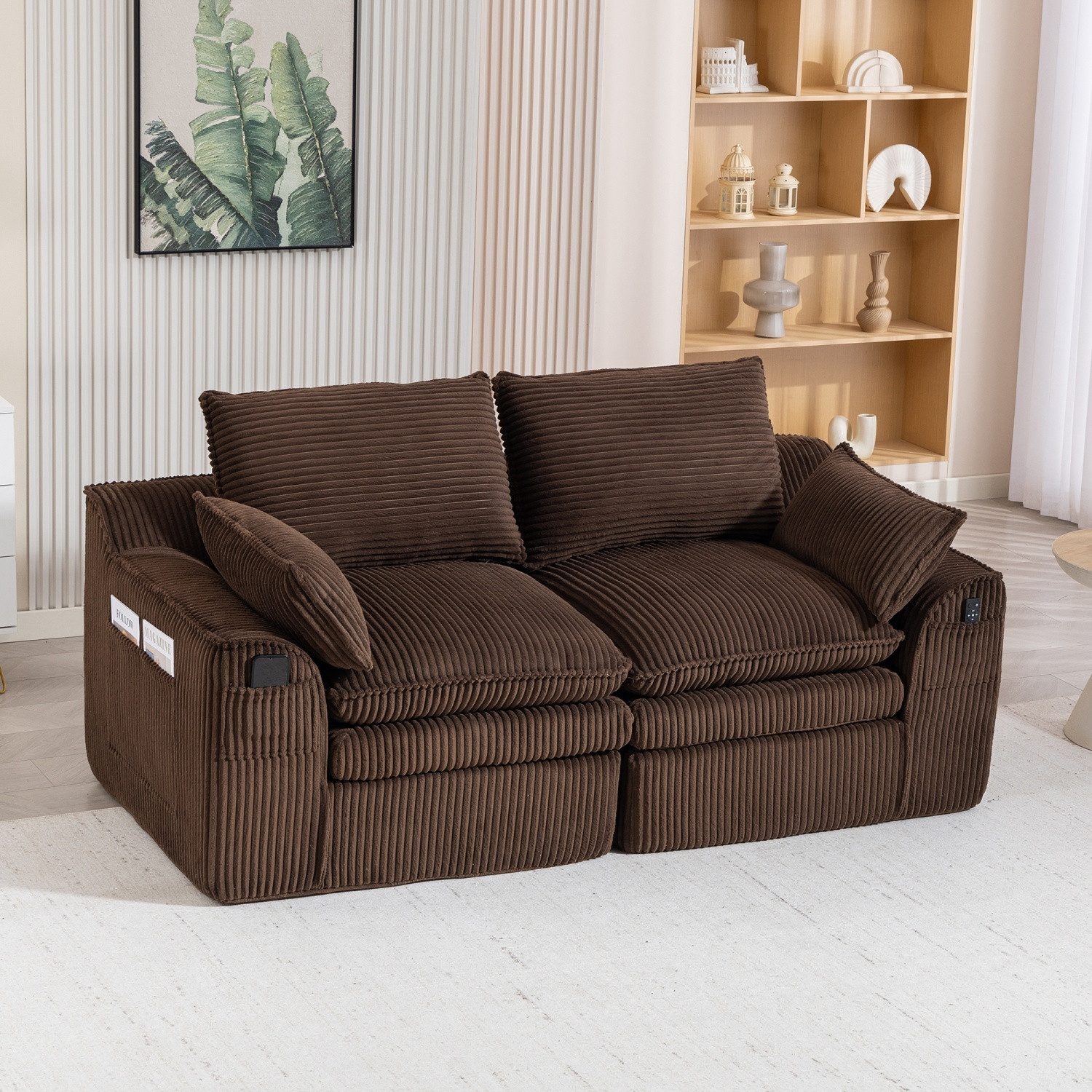 ANYSUN 2-Sitzer Ecksofa,Modulares 3-Sitzer Cordsofa, 3‑lagiger Schaumstoff + Federkern für schnelle Rückfederung., Mit Kissen 2 Seitentaschen, Ideal für Wohnzimmer, Büro und mehr.