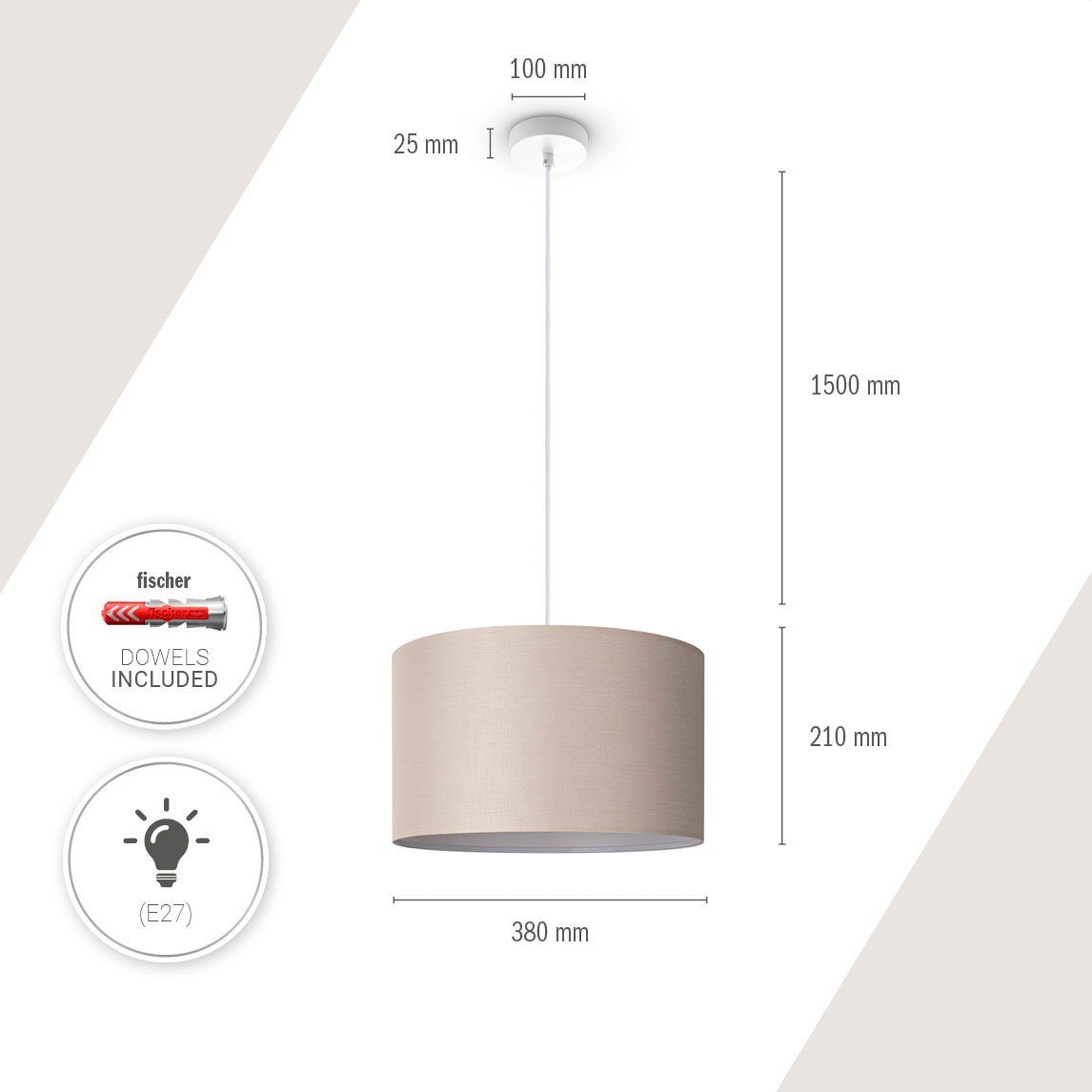 Deko COLOR, Leuchtmittel, E27 Pendelleuchte Home Deckenlampe Paco Wohnzimmer UNI Und HUGO Schlafzimmer, Unifarben, ohne LED