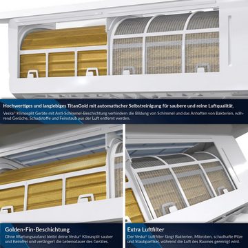 VESKA Split-Klimagerät Inverter Klimaanlage 12000 BTU - 3,5 KW - 2in1 Kühlen und Heizen, mit WiFi/App Funktion, Fernbedienung, Timer, inkl. Montagematerial