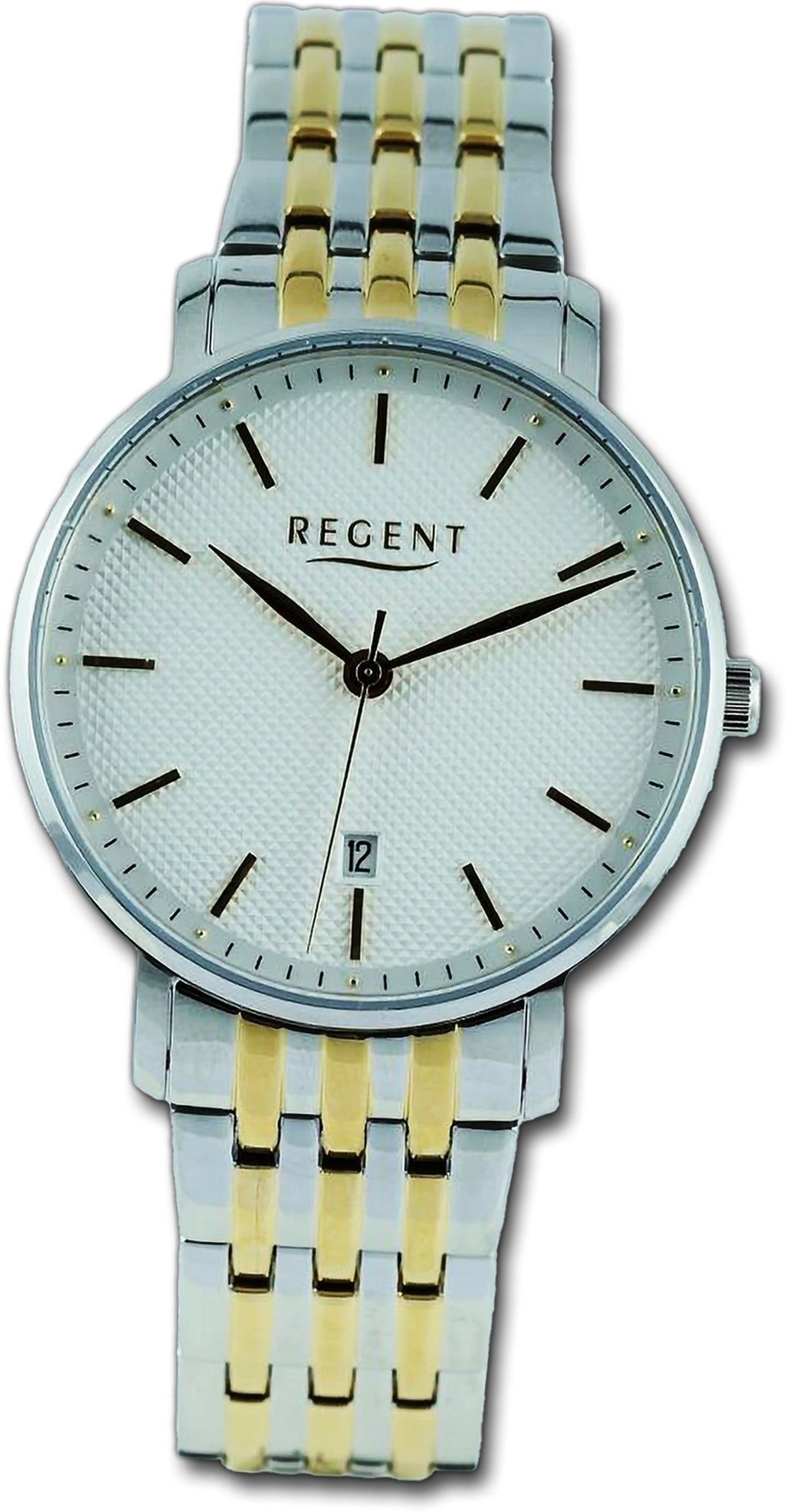 Regent Quarzuhr Regent Herren Armbanduhr Analog, Herrenuhr Metallarmband silber, gold, rundes Gehäuse, groß (ca. 39mm)