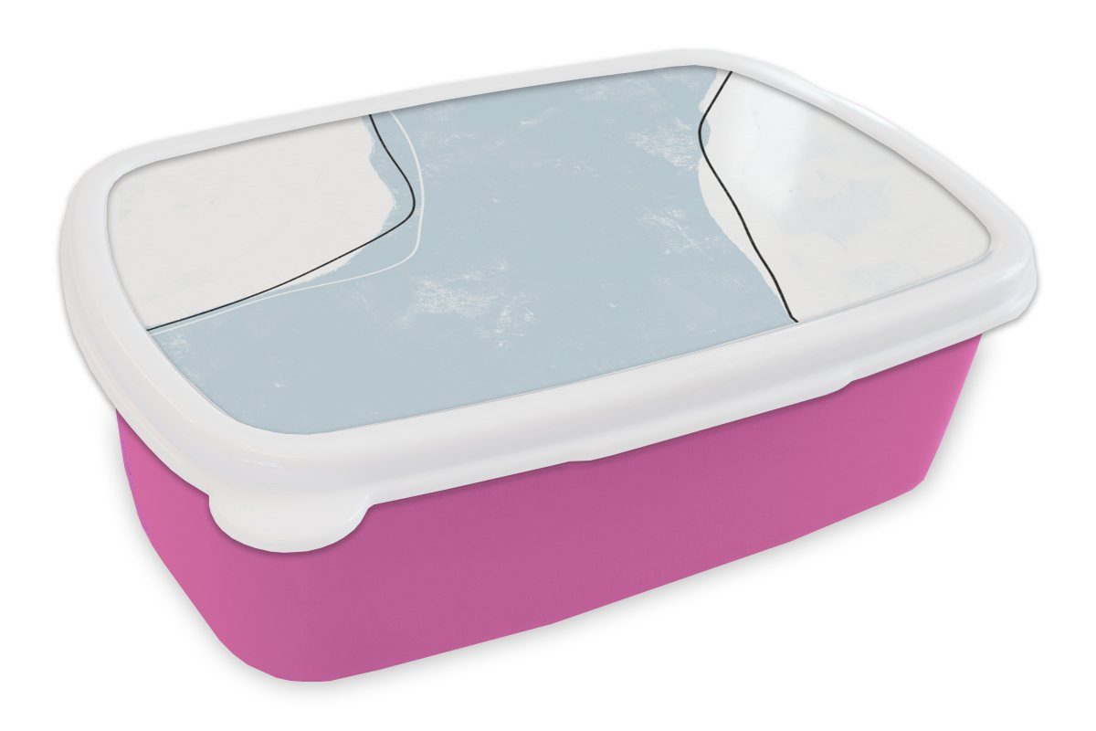 MuchoWow Lunchbox Blau Snackbox, - - (2-tlg), Brotdose Abstrakt, rosa Mädchen, Kinder, Kunststoff, Minimalismus Erwachsene, Kunststoff Brotbox für