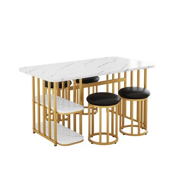 MODFU Essgruppe Esstisch mit 4 Stühlen, (Esszimmerstühle Kunstleder Set Sitzgruppe Küchenset, 5-tlg), Esstisch mit Stauraum,Stahlgestell,140*80*75cm