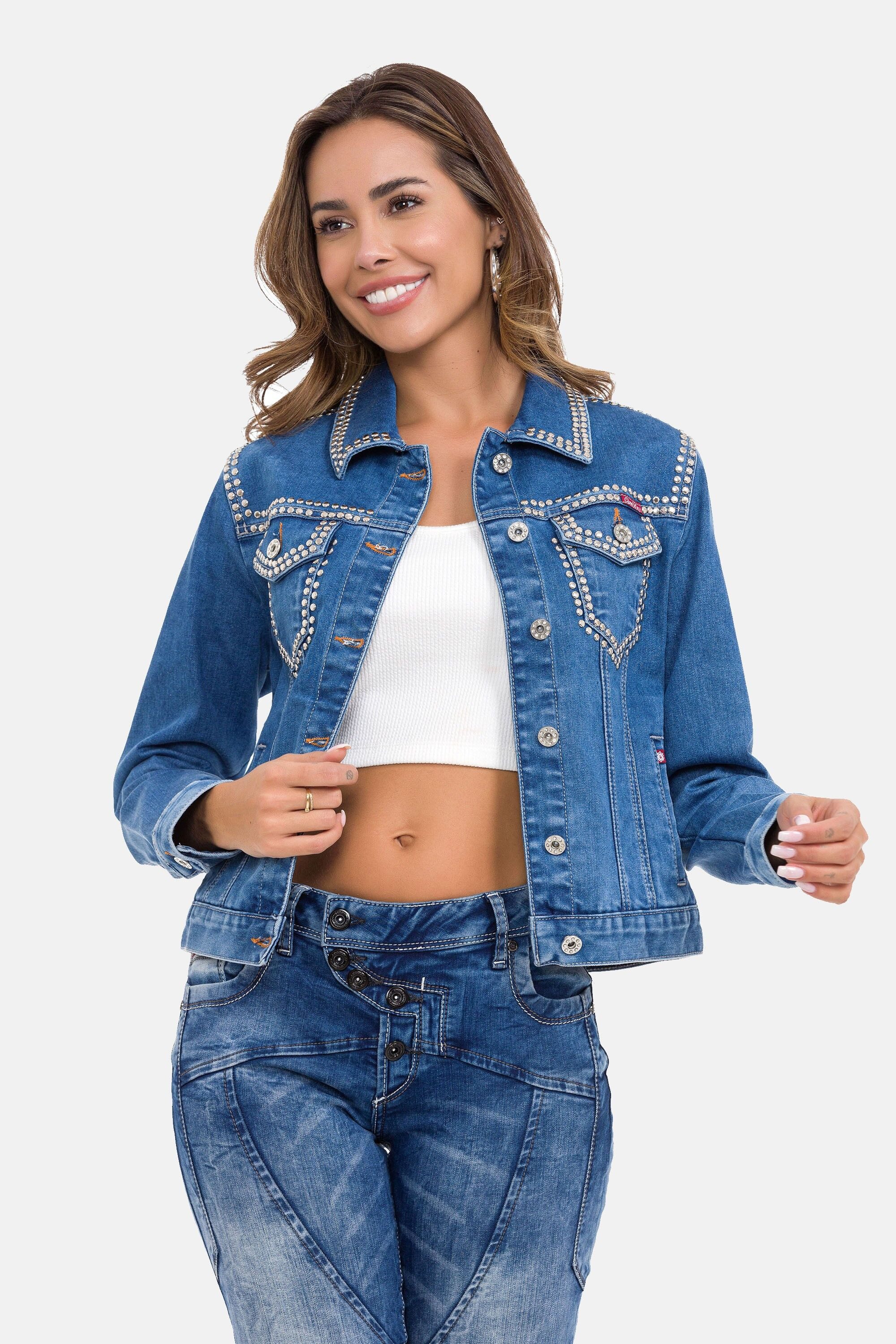 Cipo & Baxx Jeansjacke WJ213 auffällige Nieten-Details