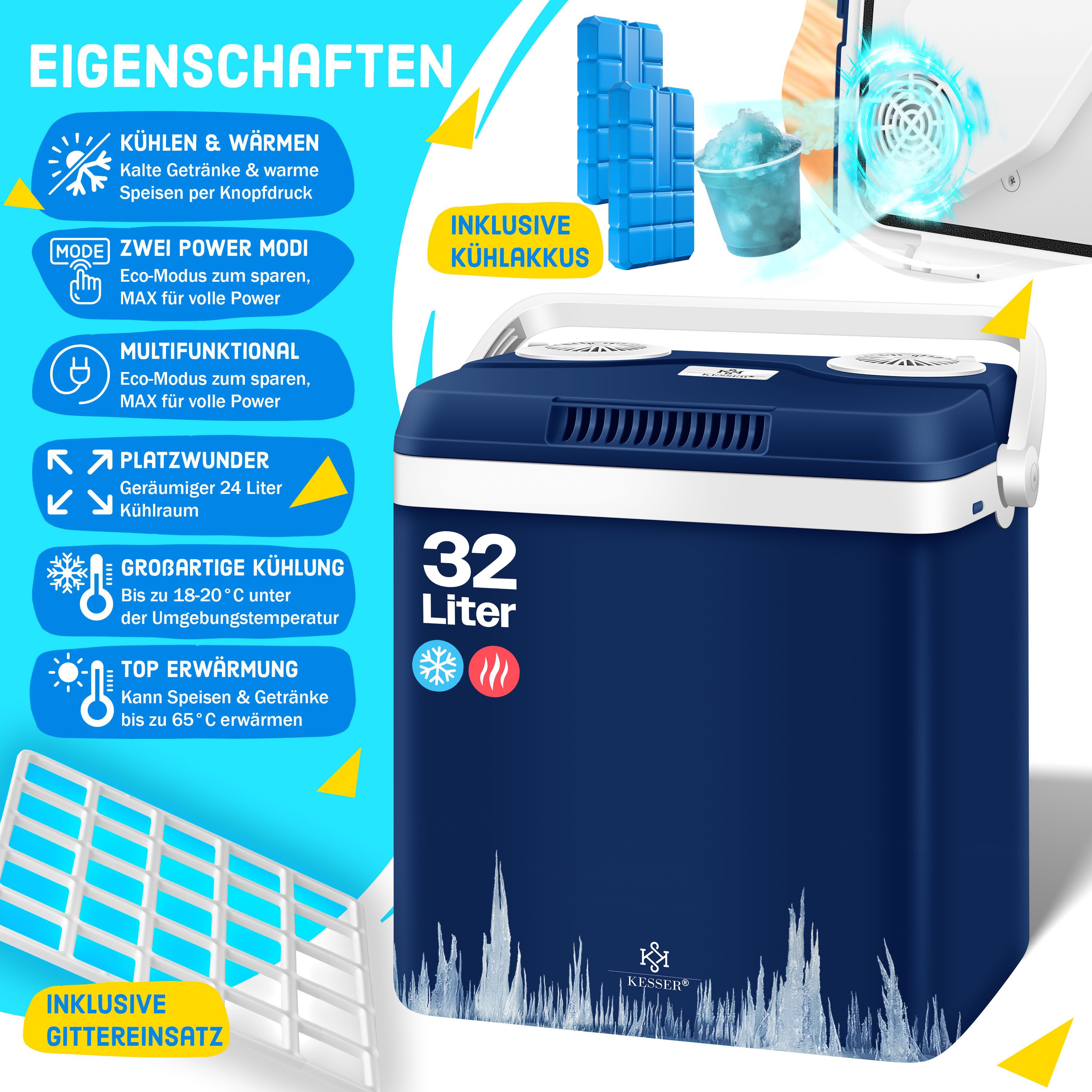 KESSER Kühlbox, 32 l, Thermoelektrische Kühlbox kühlt & wärmt 12V / 230V Mini-Kühlschrank