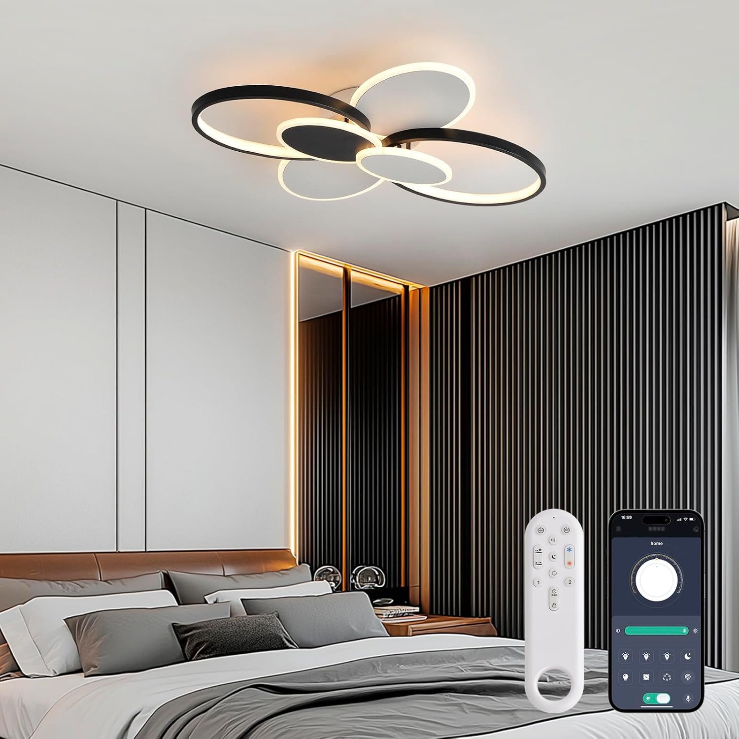RRBEST LED Deckenleuchte LED Deckenlampe, 72CM Dimmbar Wohnzimmer Deckenleuchte, mit Fernbedienung und Memory Funktion