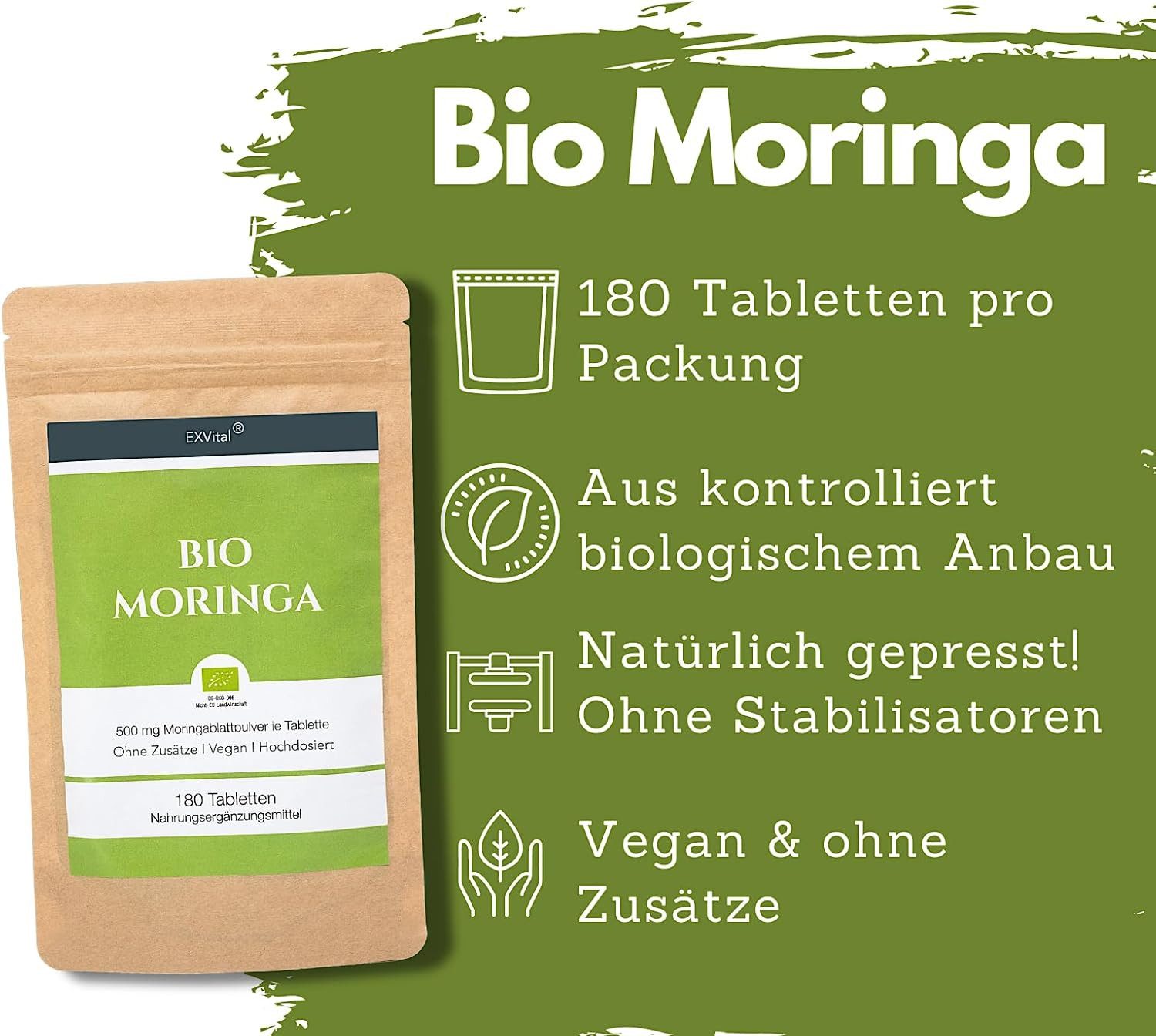 BIO Moringa Tabletten - 3000 mg Moringa Oleifera pro Tag Presslinge, 90 g