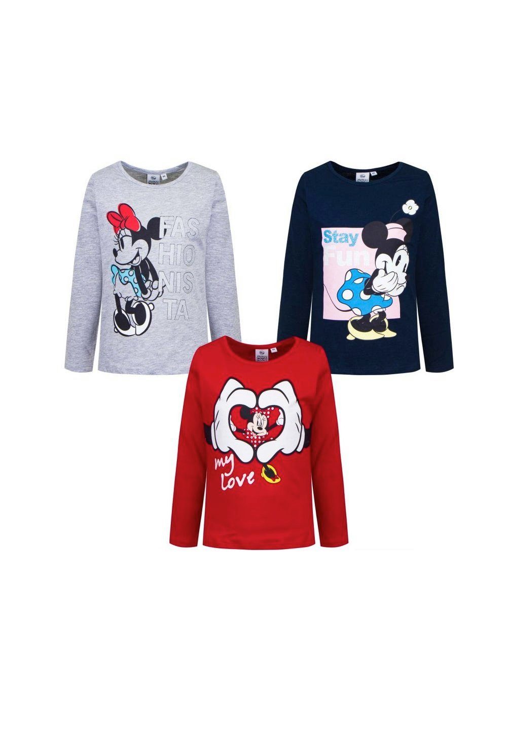 Disney Minnie Mouse Oberteil T-Shirt Langarm-Shirt Longsleeve Grau Mädchen Mini Maus
